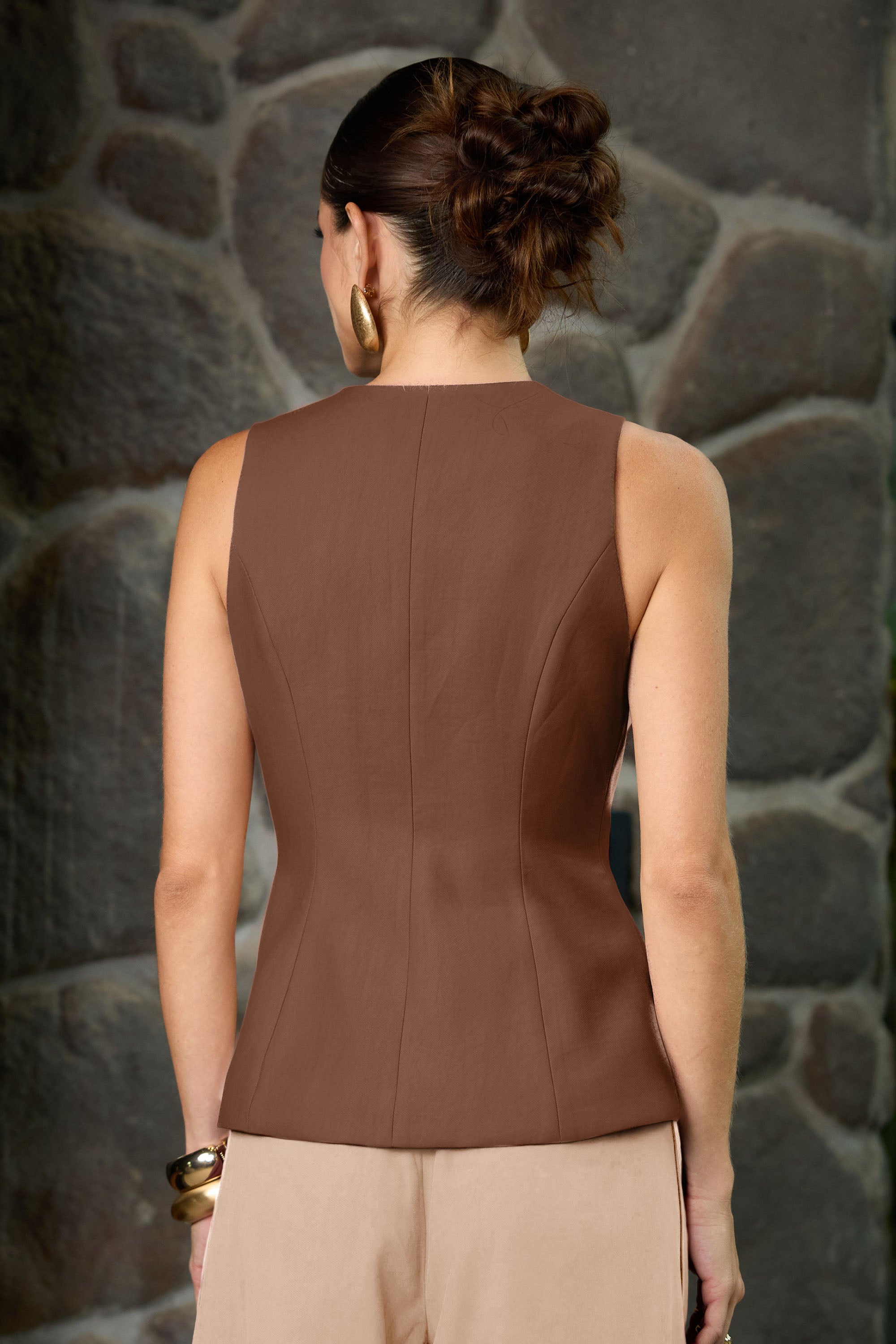 UC Peplum Soft Vest Brown