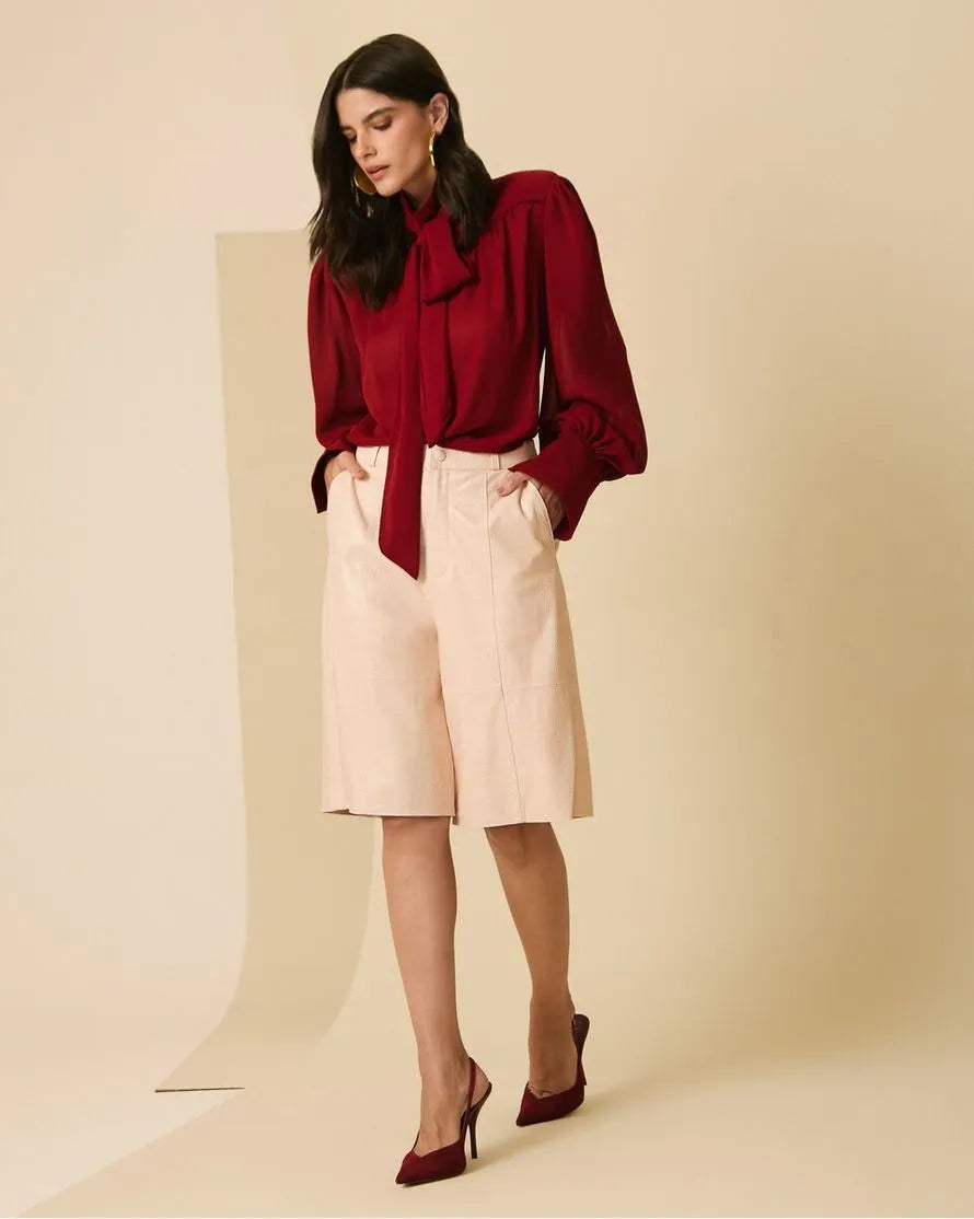 ANF Printed Chiffon Ruby Red Blouse