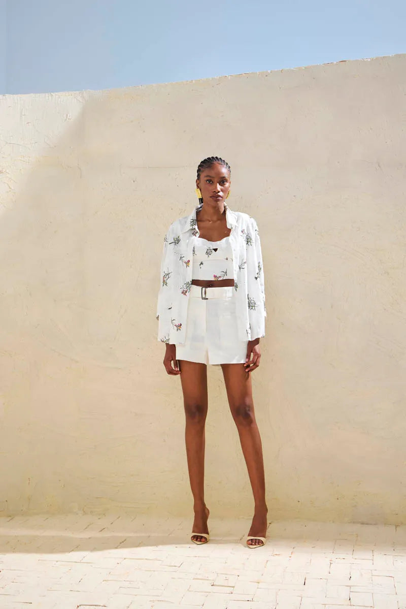 SKU Stitched Shorts and Belt White