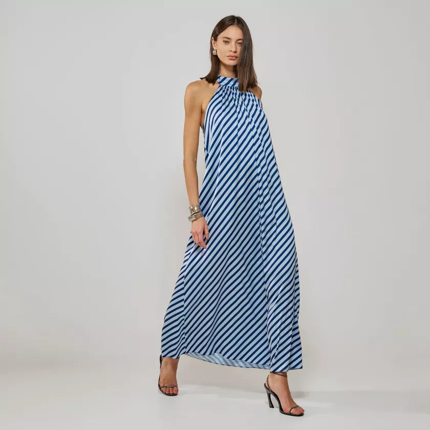 RZZ Silvia Stripped Satin Long Dress
