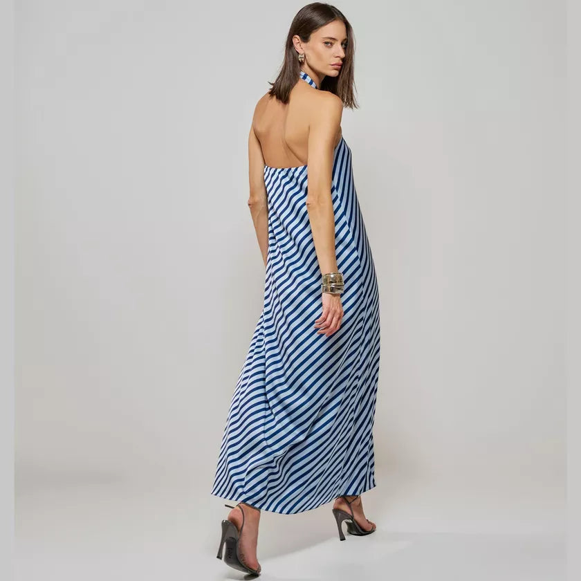 RZZ Silvia Stripped Satin Long Dress