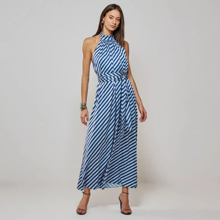 RZZ Silvia Stripped Satin Long Dress