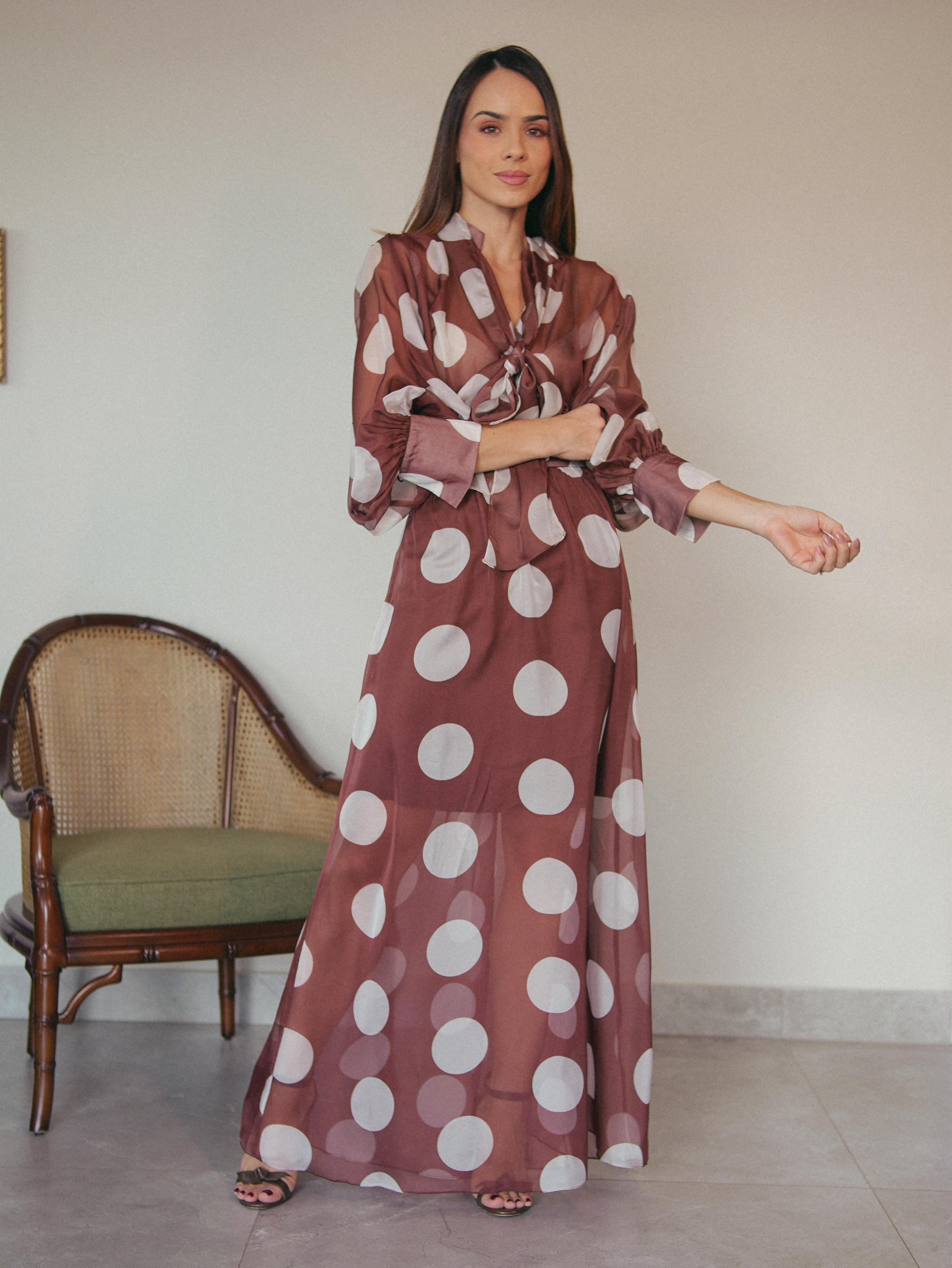 STRSS MAXI POLK DOTS SILK SHIRT