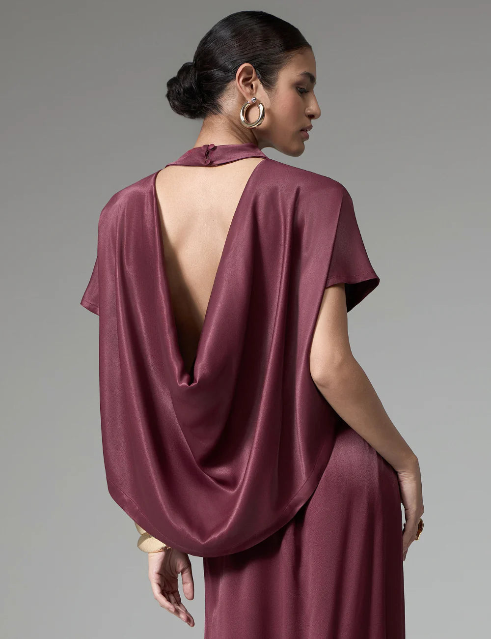 STRSS Long Wine Satin Dress