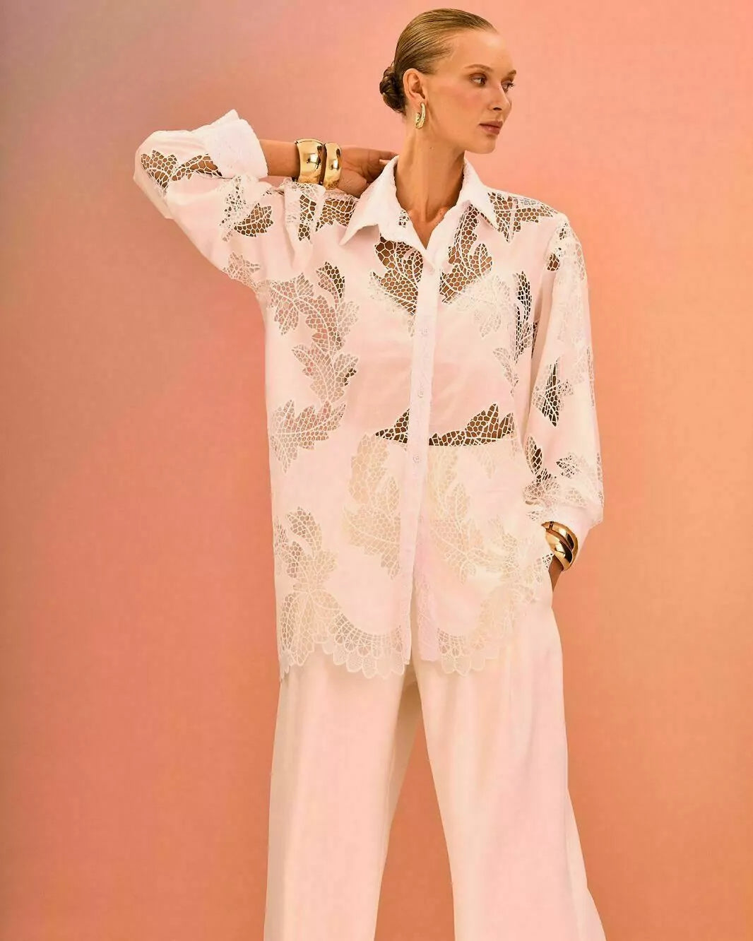 GTA Embroidered Floral Oversized Shirt