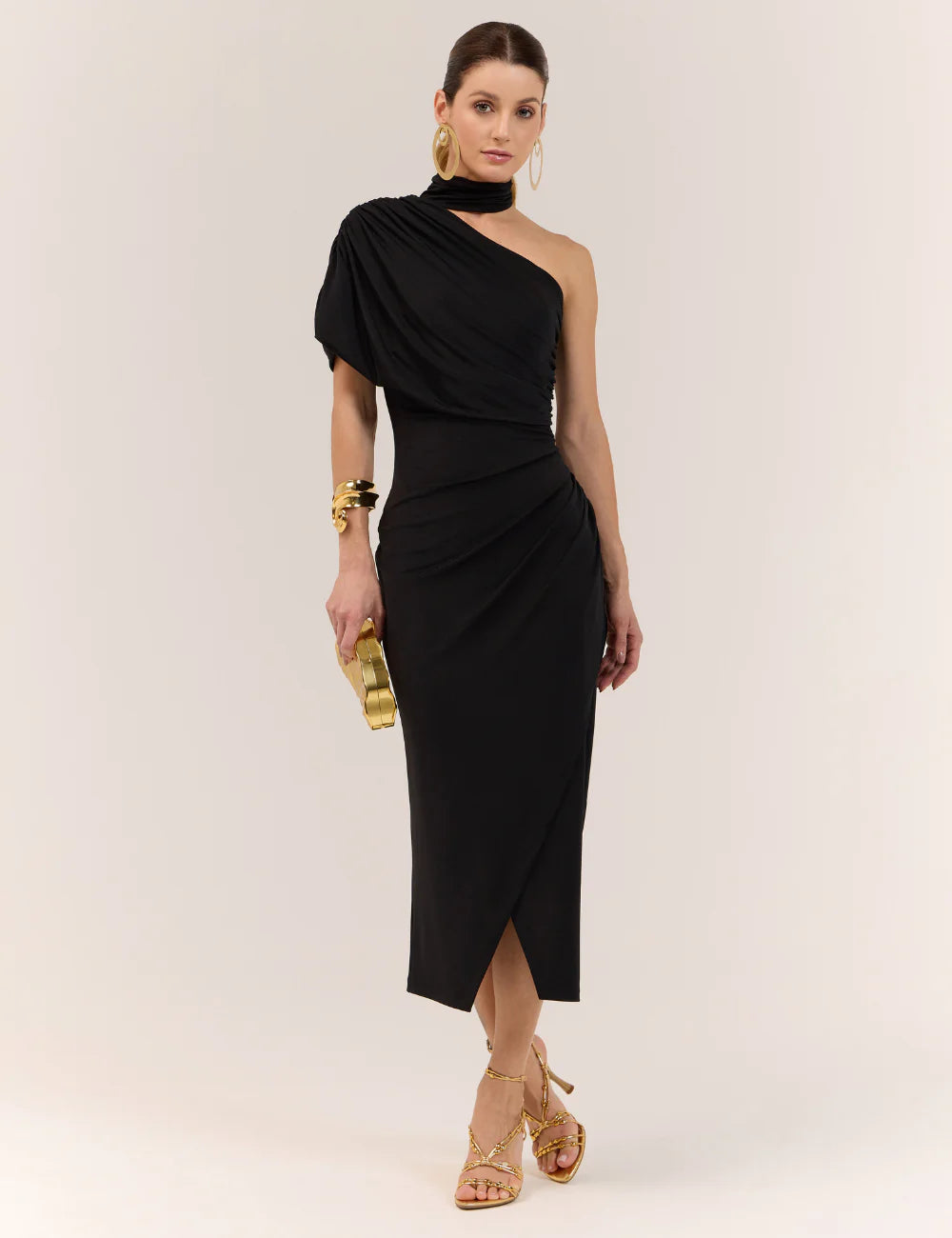 STRSS Black Midi Dress with Collar