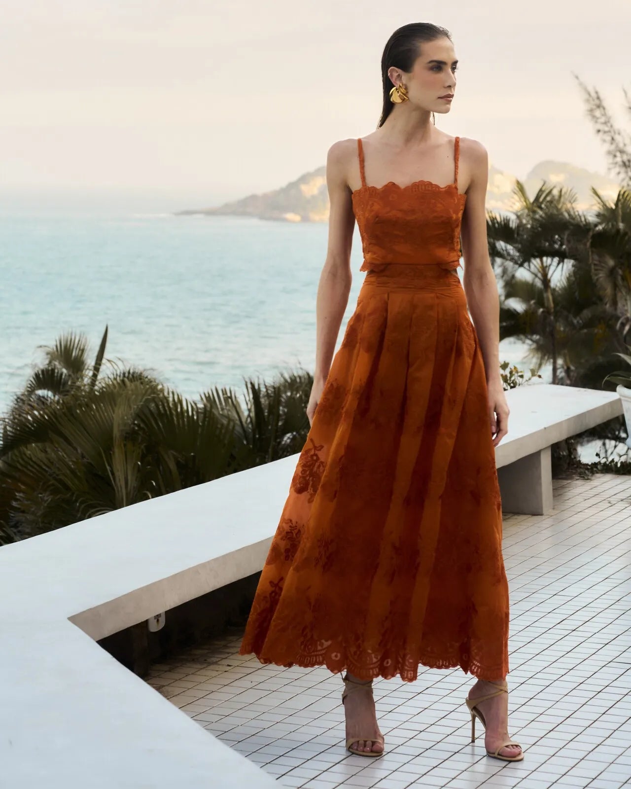 ANF Embroidery and Cut-outs Terracota Dress