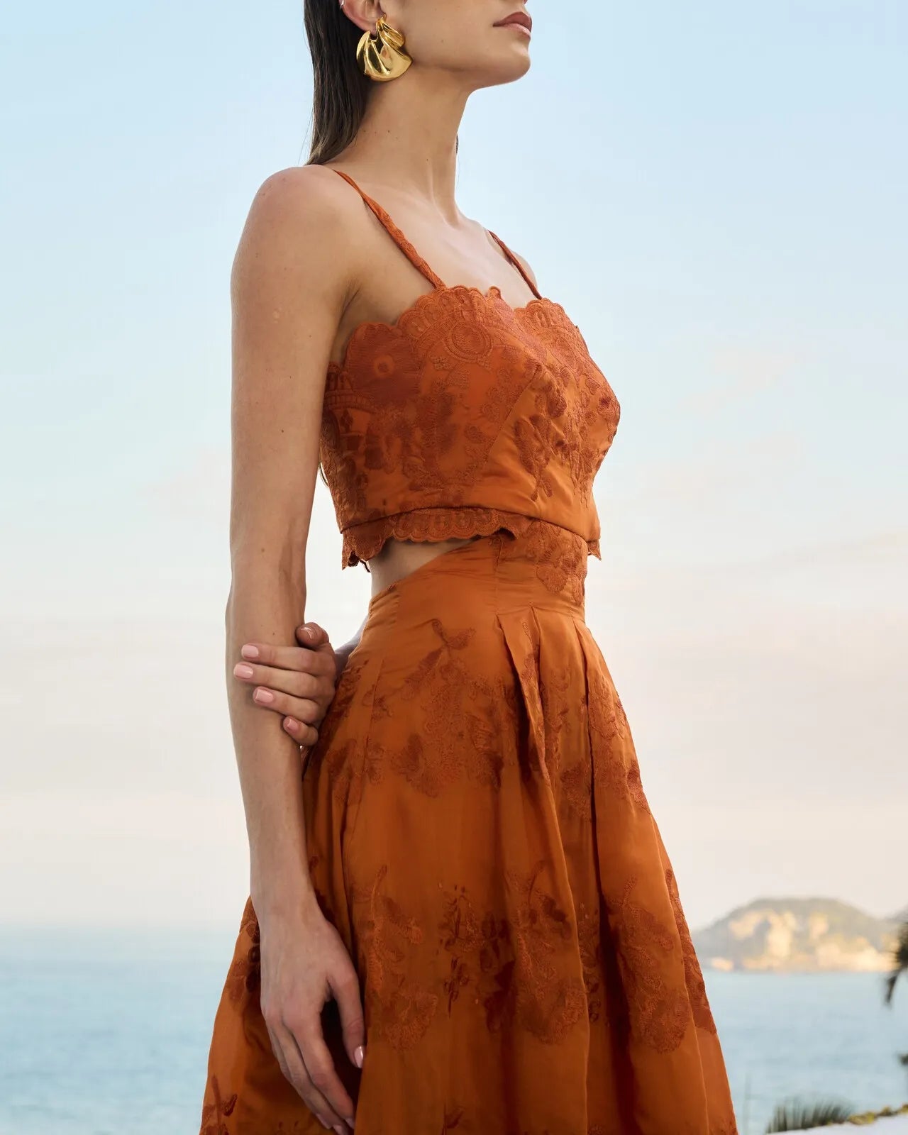 ANF Embroidery and Cut-outs Terracota Dress