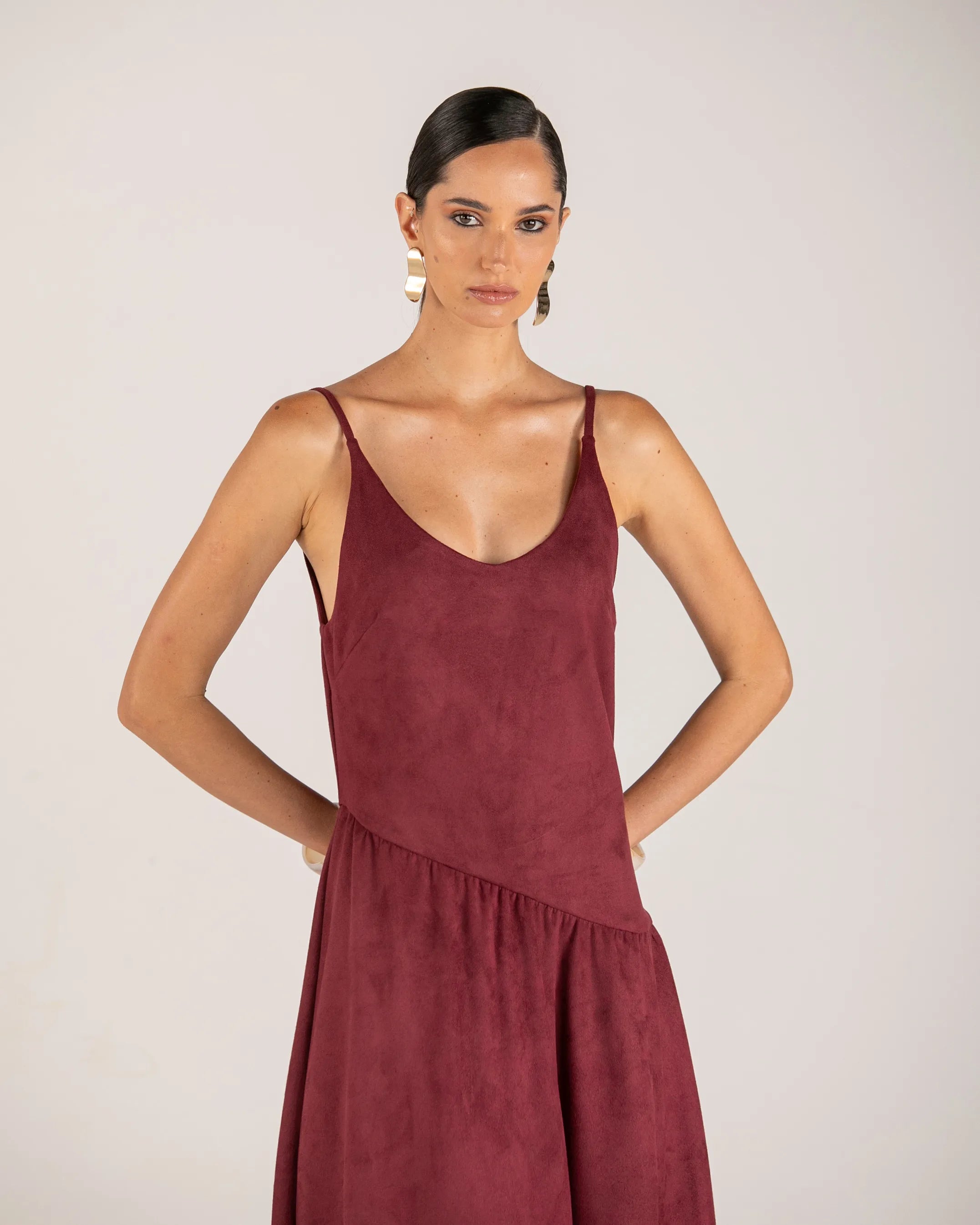 ANF LONG BURGUNDY SUEDE DRESS