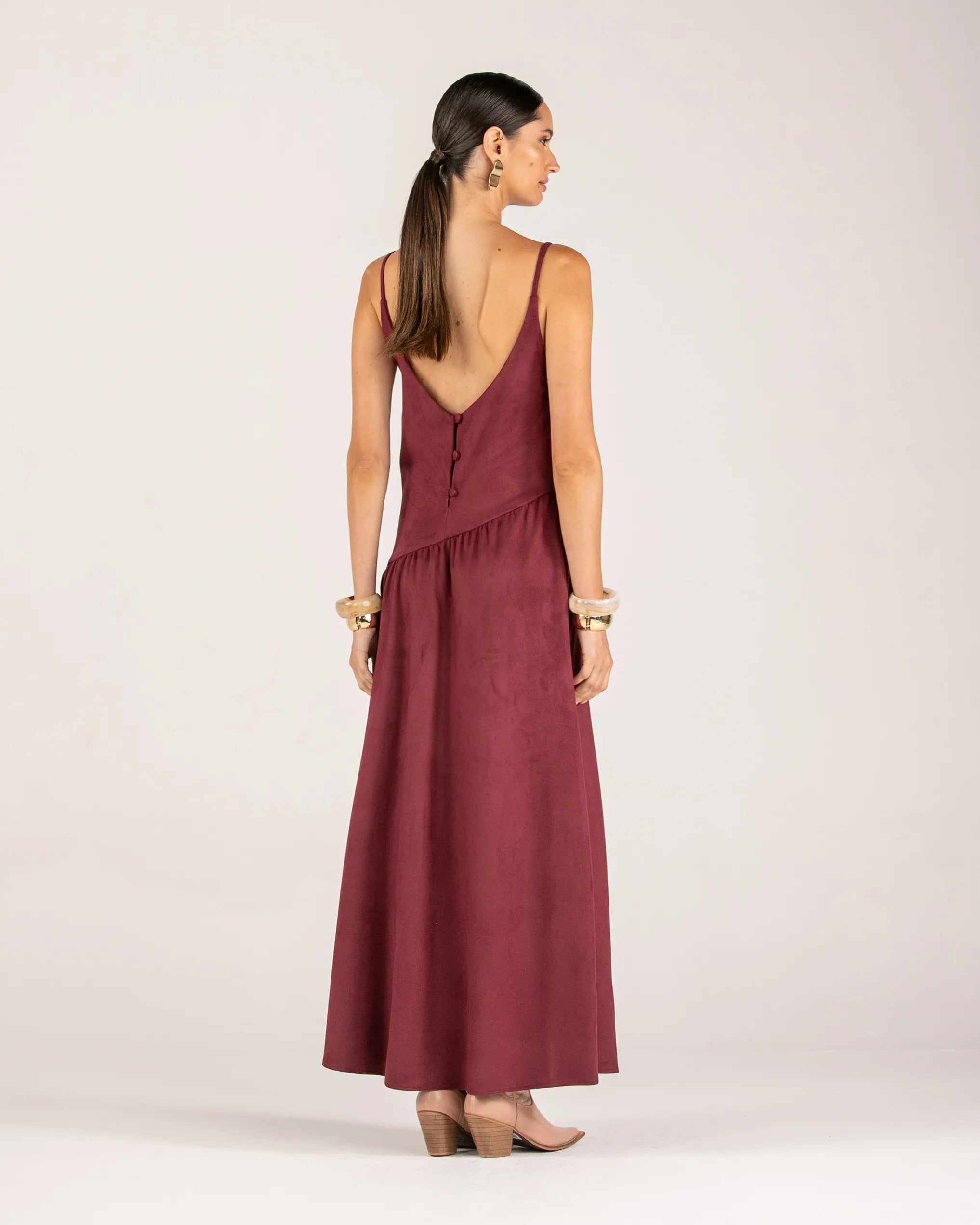 ANF LONG BURGUNDY SUEDE DRESS