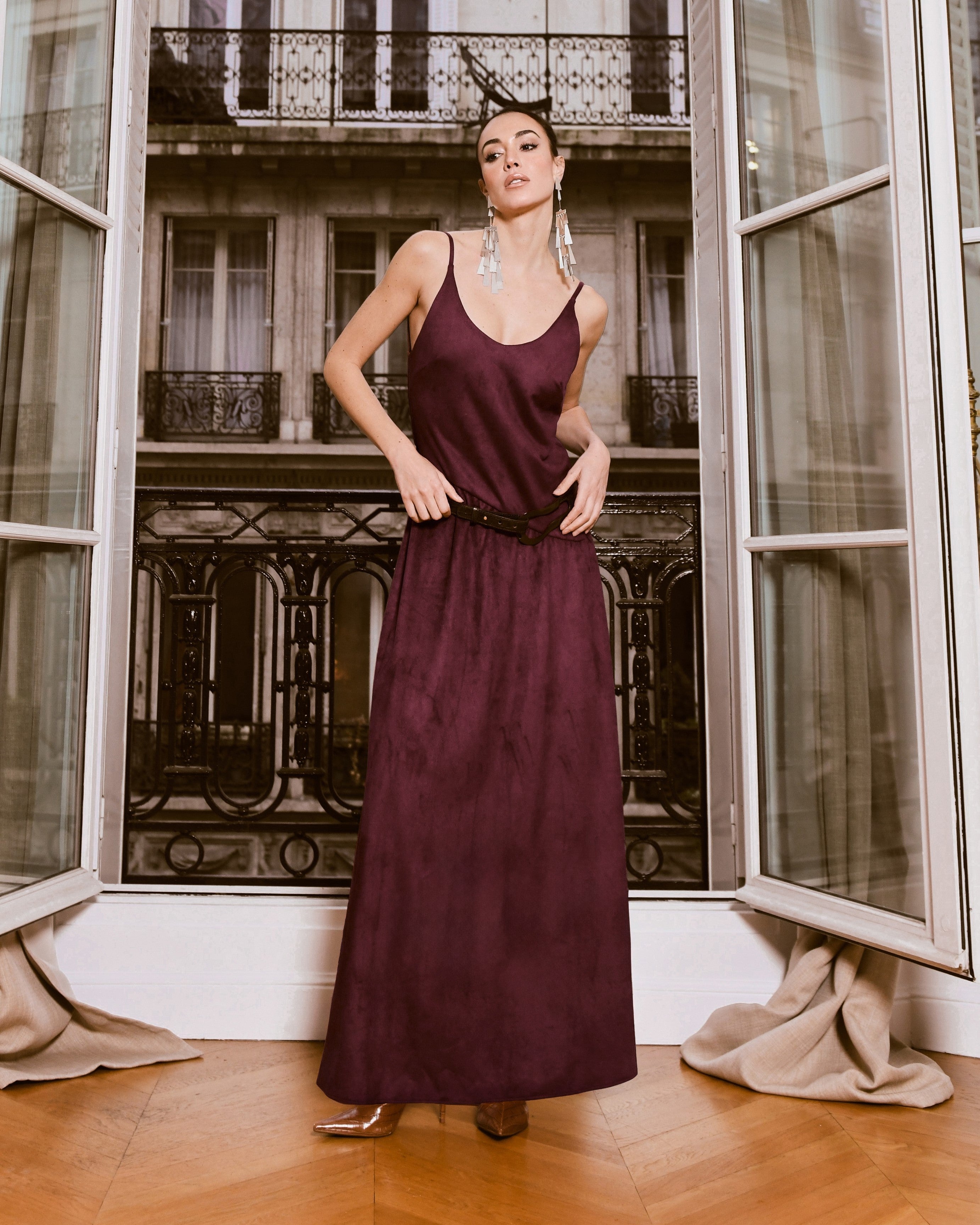 ANF LONG BURGUNDY SUEDE DRESS