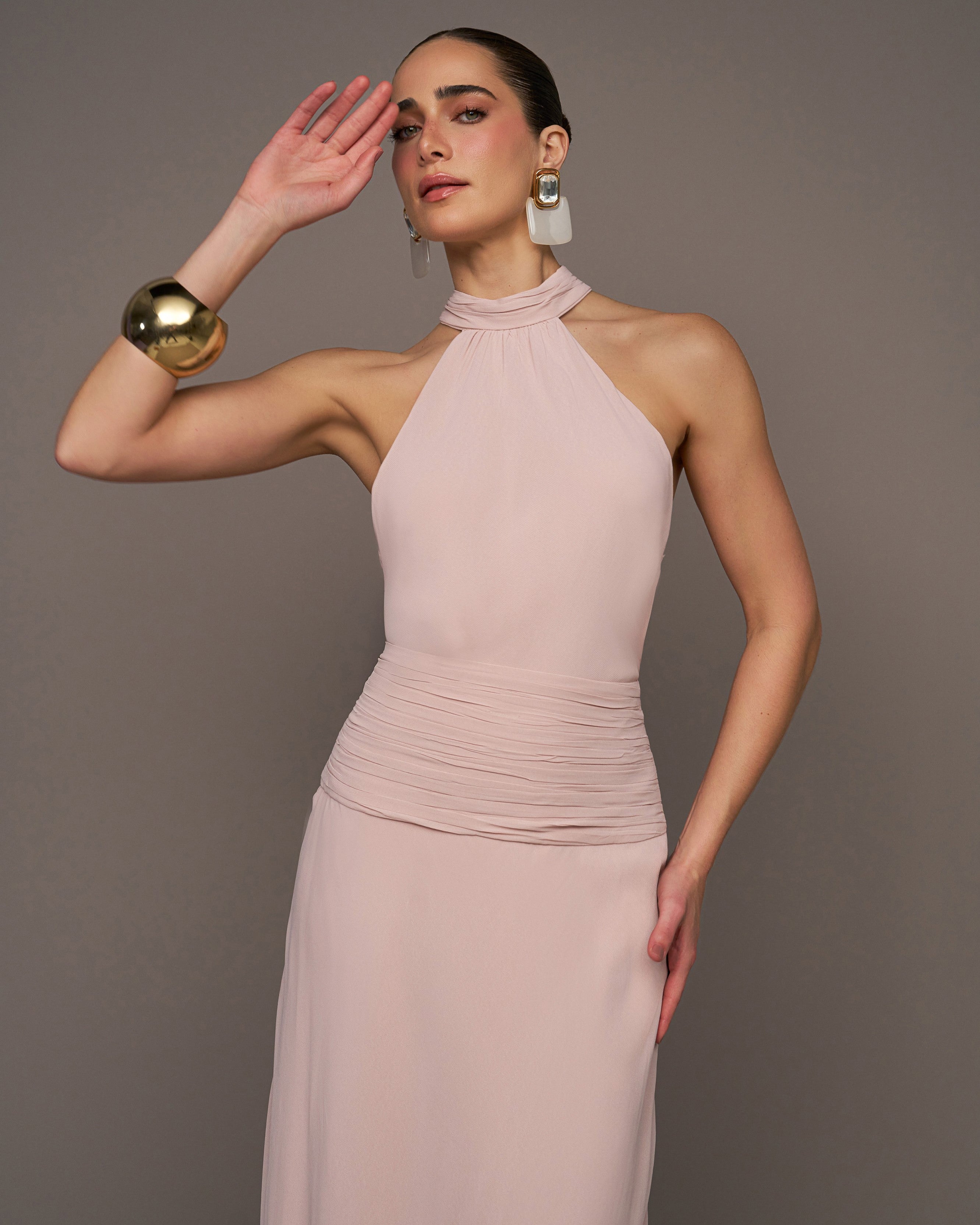 ANF PINK BLOUSE AND LONG DRAPPED SET