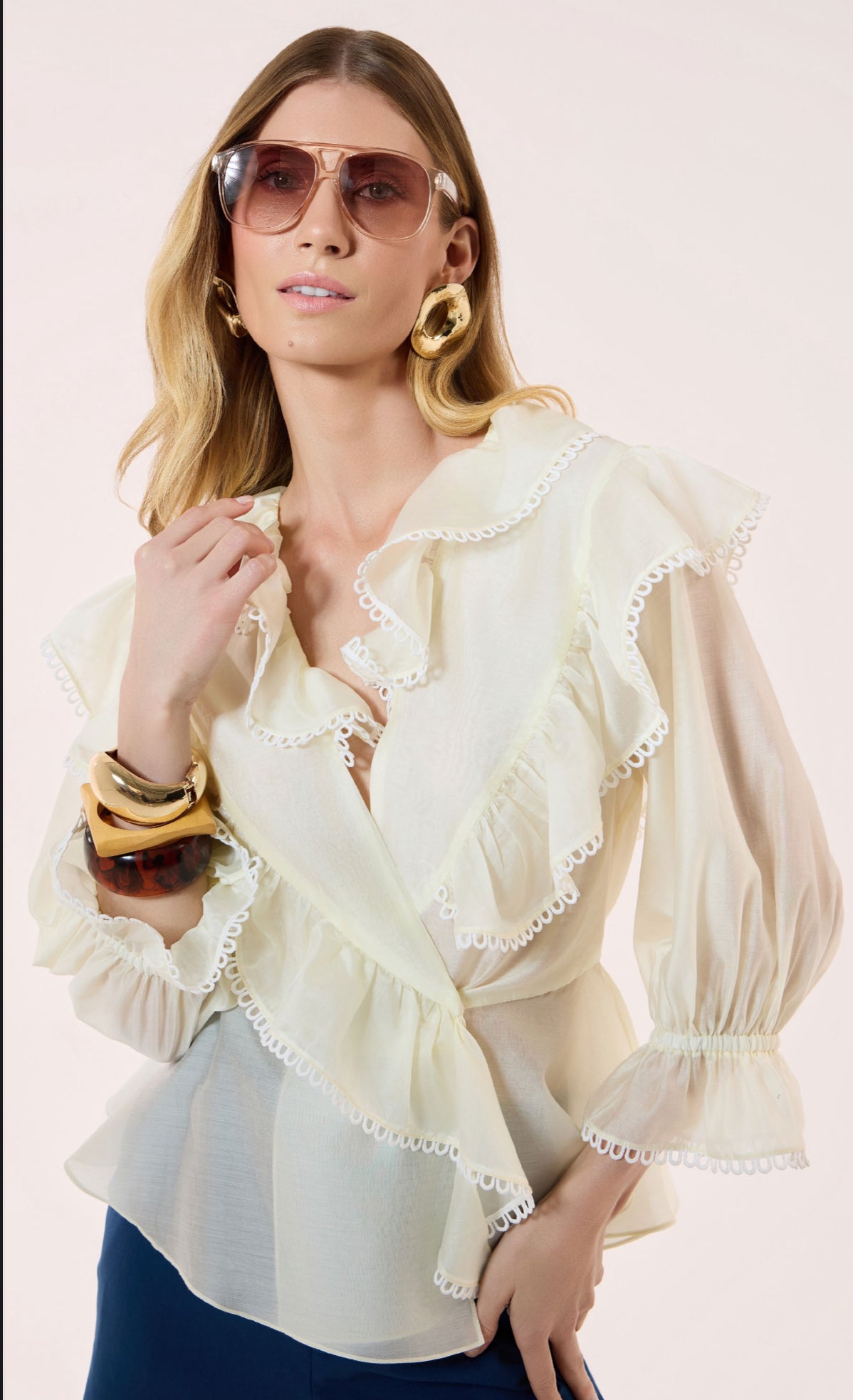 STRSS Butter Ruffled Lace Shirt