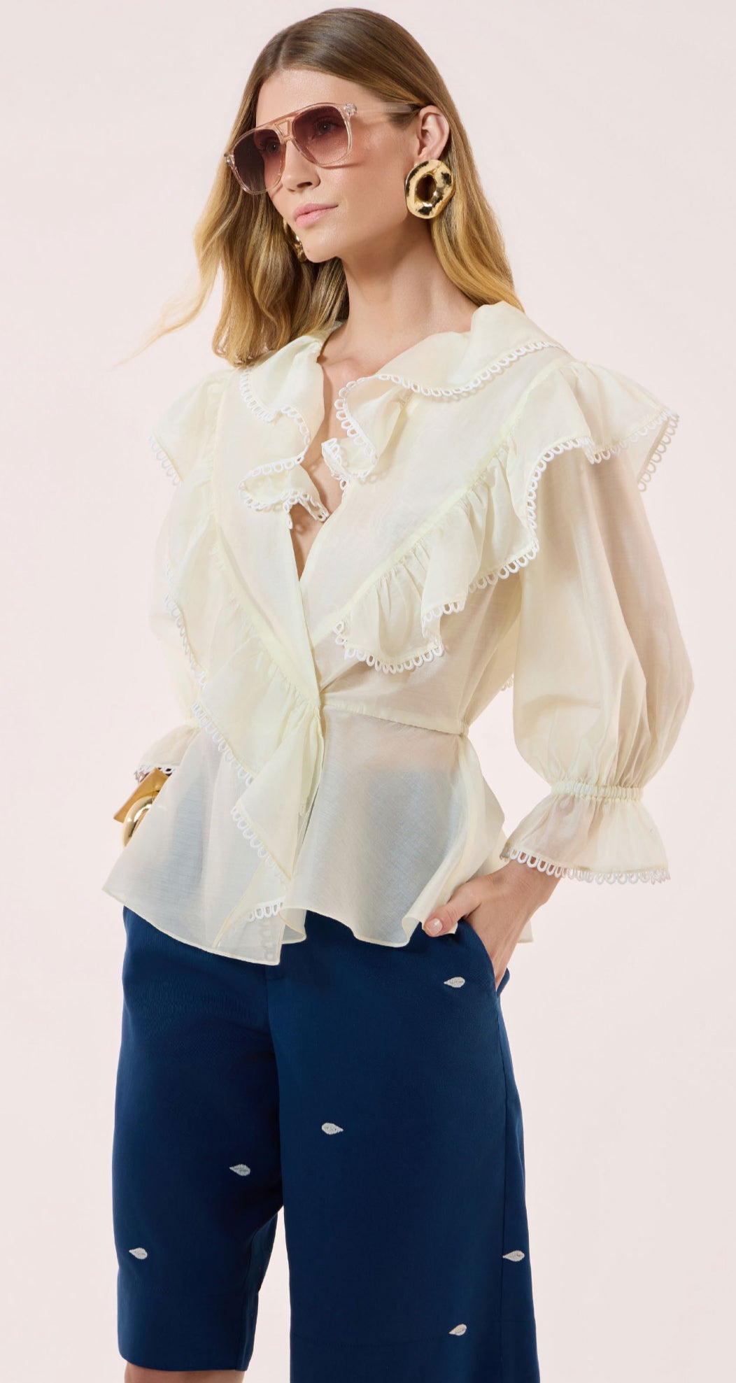 STRSS Butter Ruffled Lace Shirt