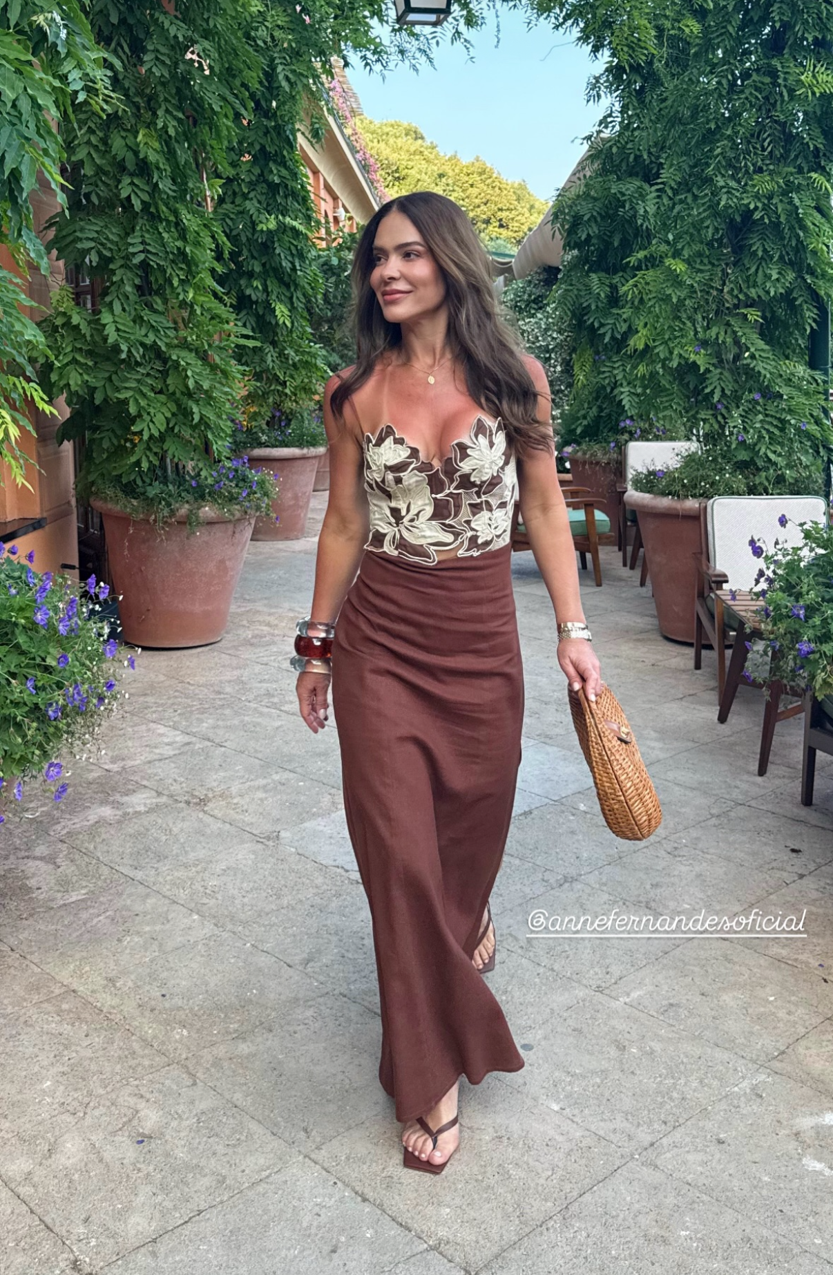 ANF Brown Embroidered Midi Dress