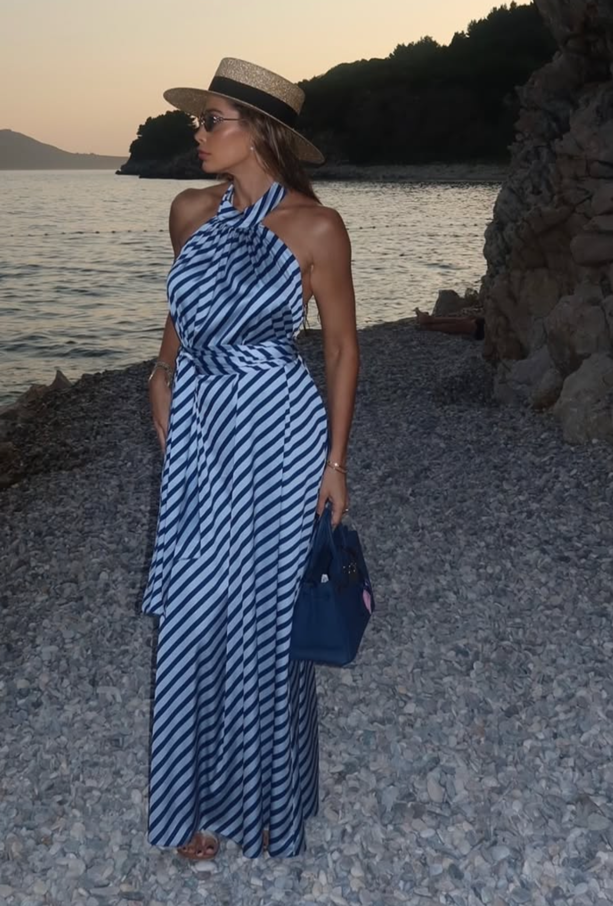 RZZ Silvia Stripped Satin Long Dress