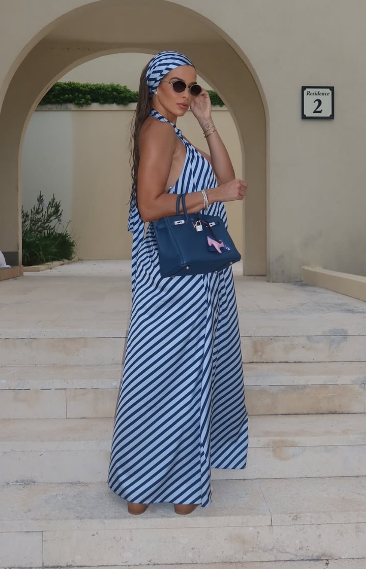 RZZ Silvia Stripped Satin Long Dress