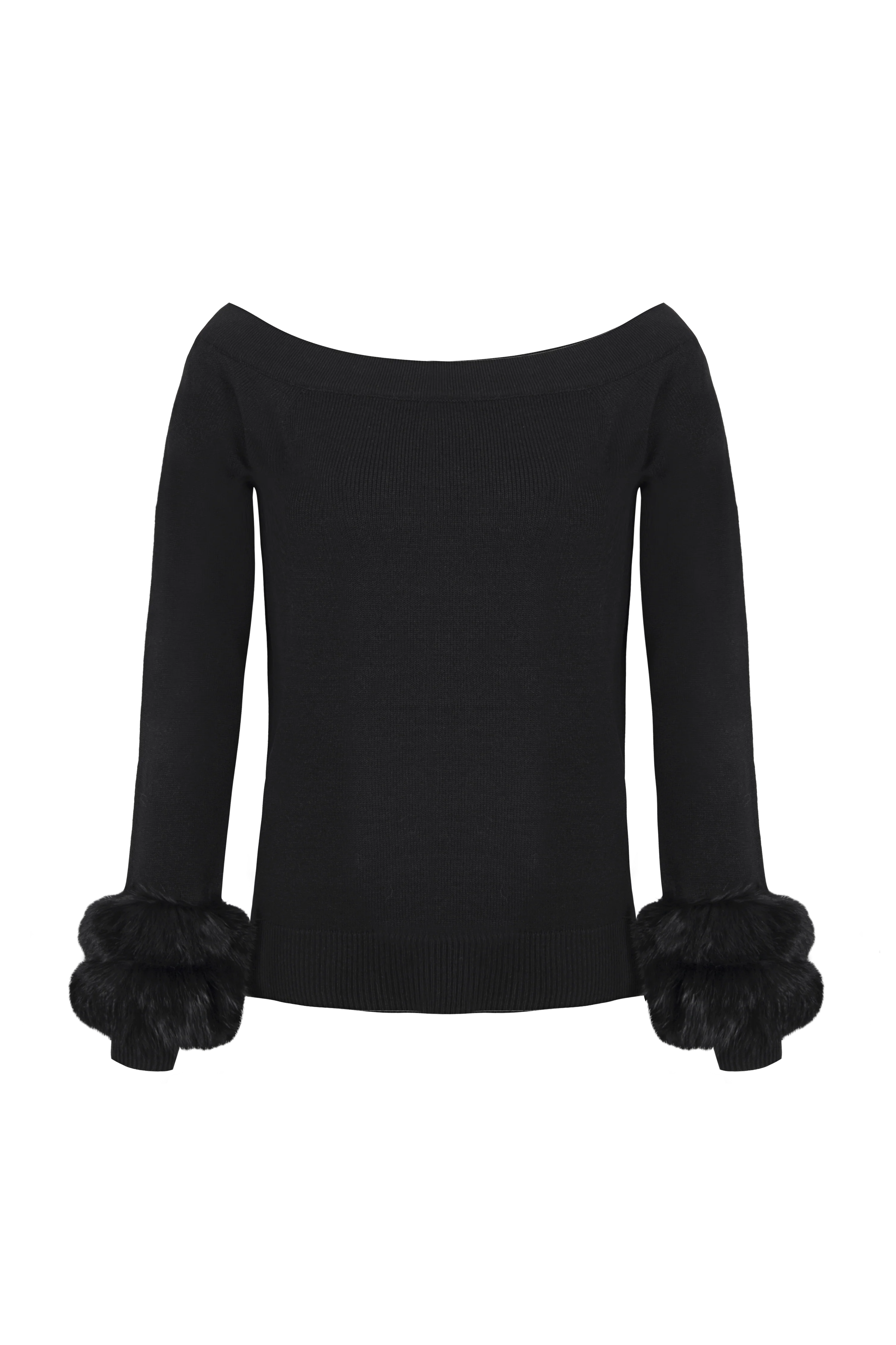 MES Knitted blouse Shoulder with Fur Black