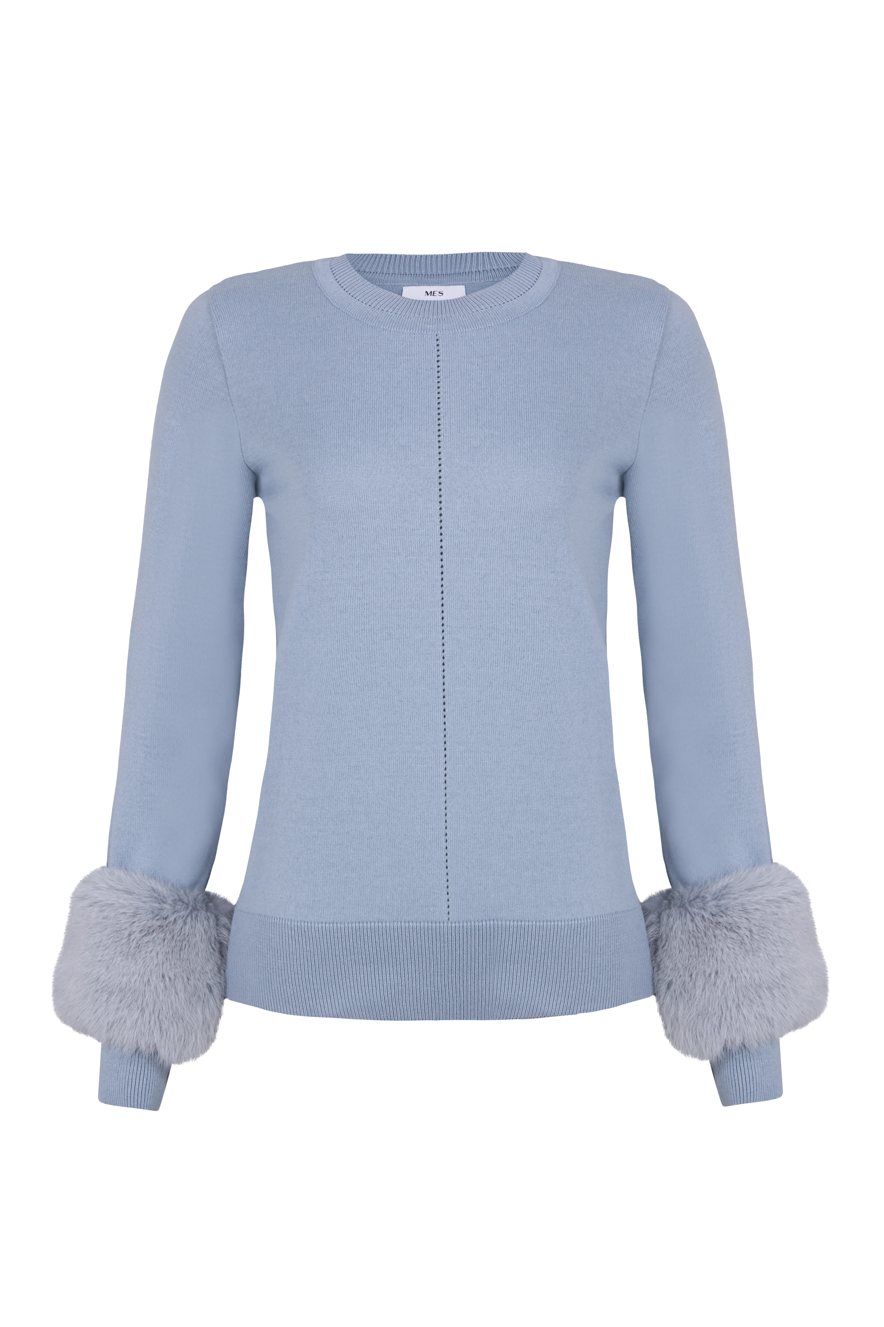 MES Knitted Blouse Rounded Necklace Blue Denim