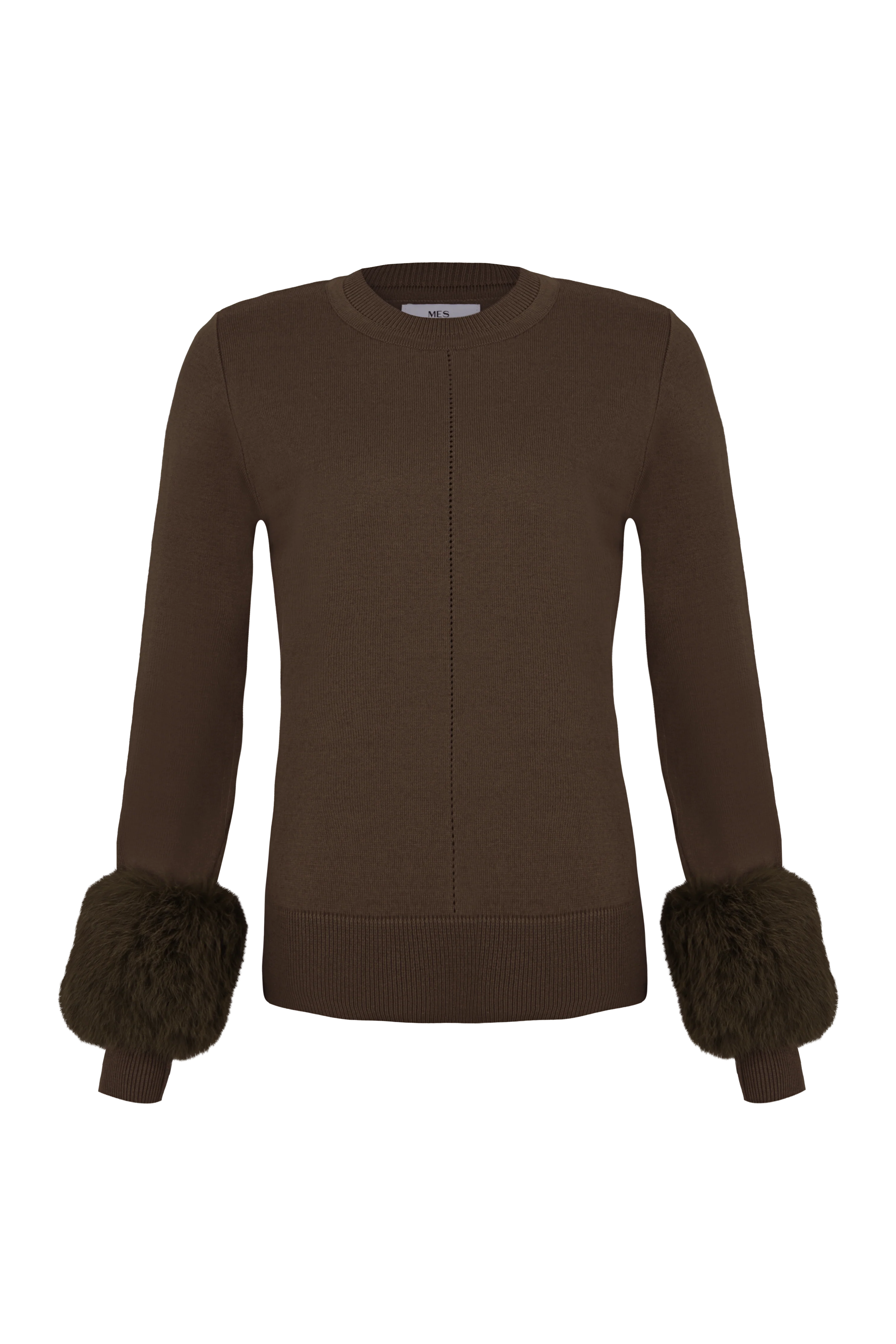 MES Knitted Blouse Rounded Necklace Brown