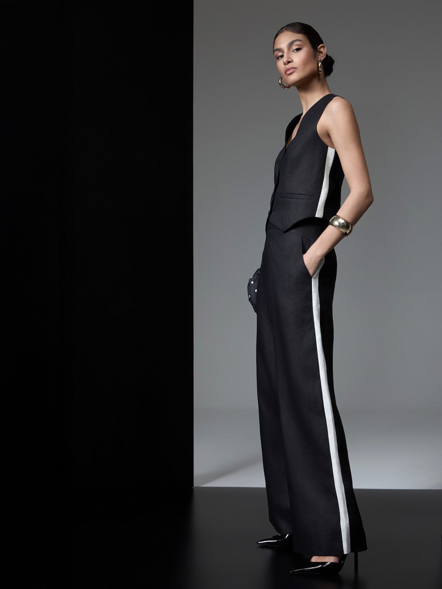 STRSS Black & White Pure Linen Tailored Set