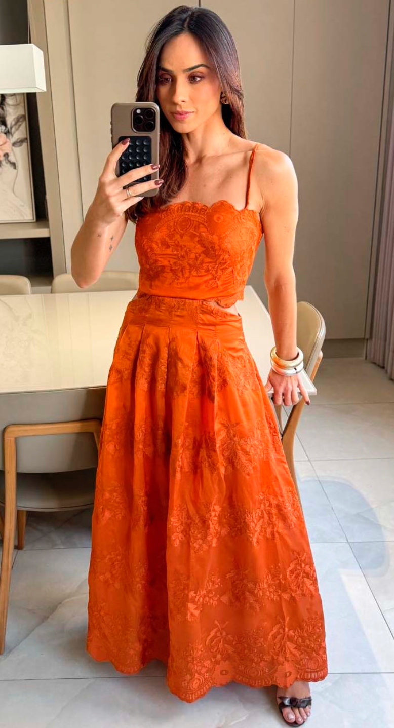 ANF Embroidery and Cut-outs Terracota Dress