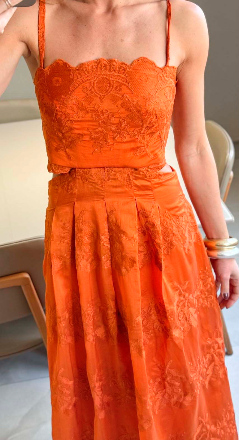 ANF Embroidery and Cut-outs Terracota Dress