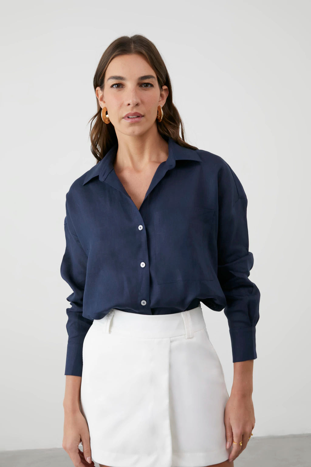CLM Chloe Linen Shirt Navy Blue