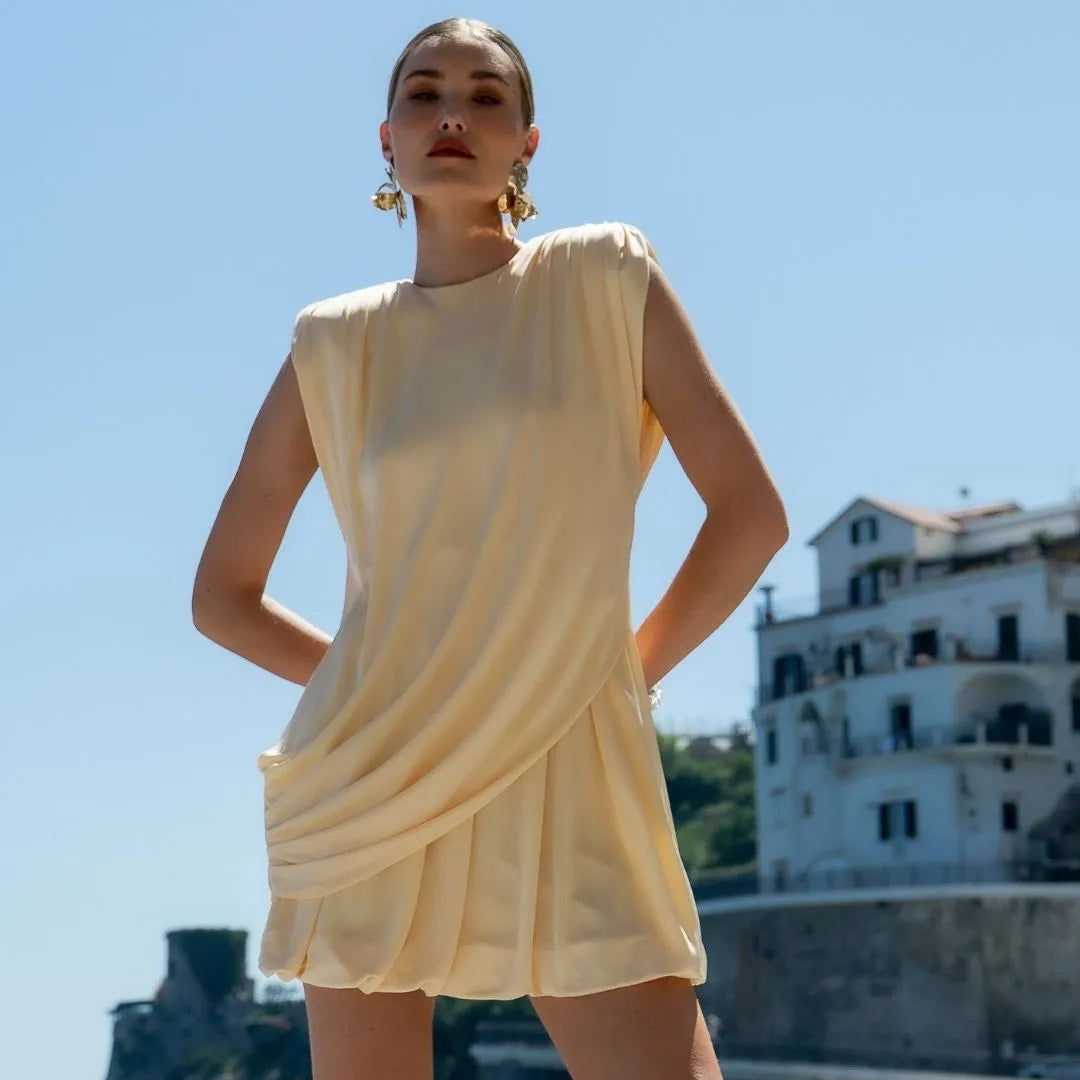 ANF Ballon Shoulder Butter Midi Dress
