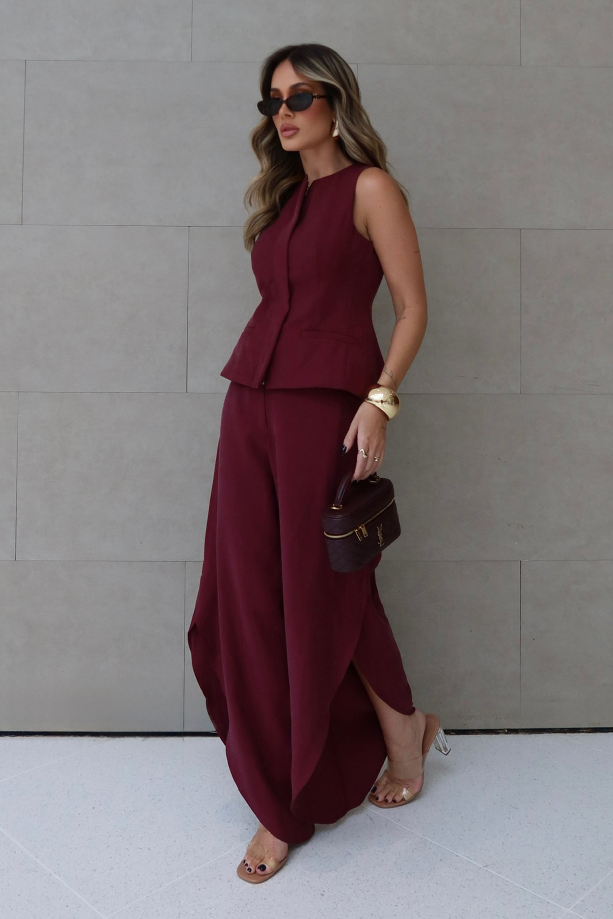 UC Asymmetric Cut out Modern Trousers Wine