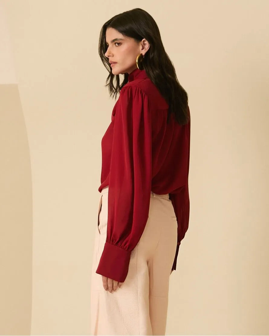 ANF Printed Chiffon Ruby Red Blouse