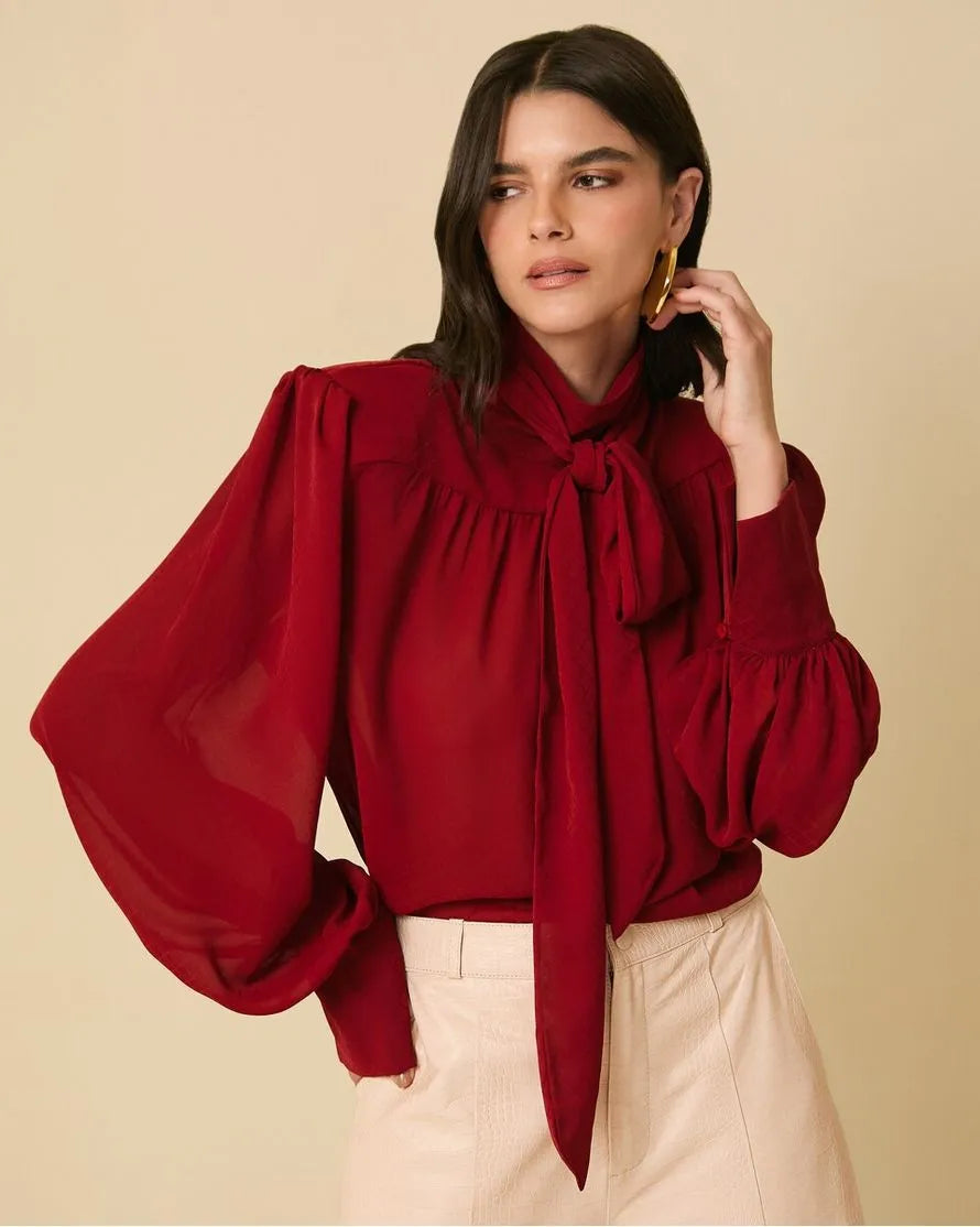 ANF Printed Chiffon Ruby Red Blouse