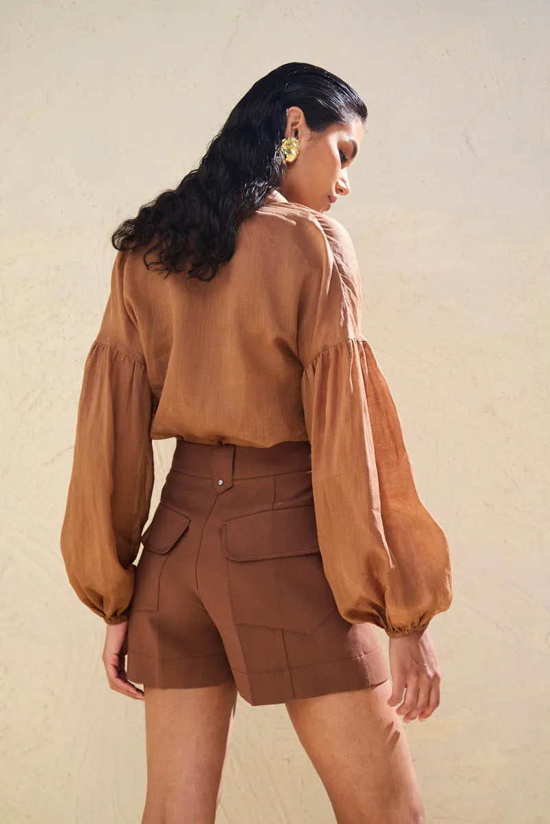 SKU Rami Puff Sleeve Cognac Shirt