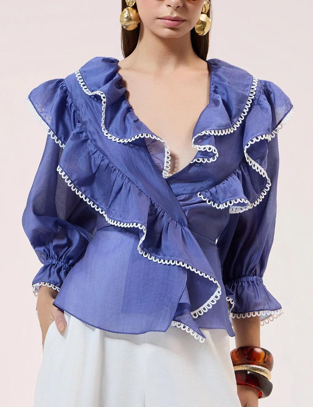 STRSS Blue Ruffled Lace Shirt