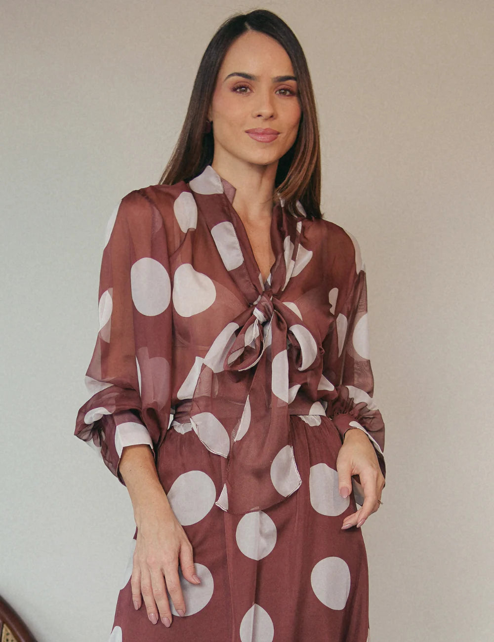 STRSS MAXI POLK DOTS SILK SHIRT