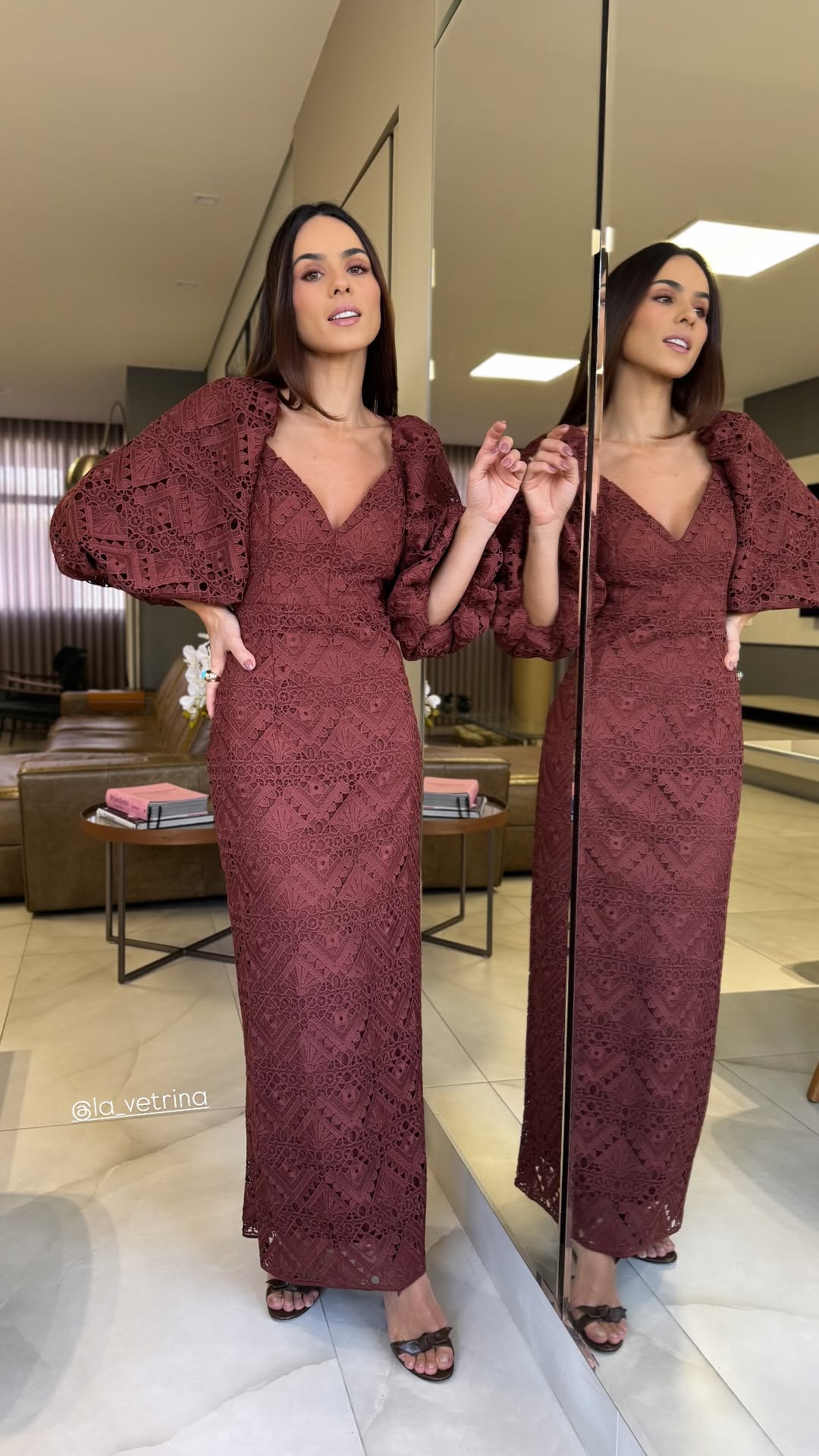 ANF Brown Guiupir Lace Midi Dress