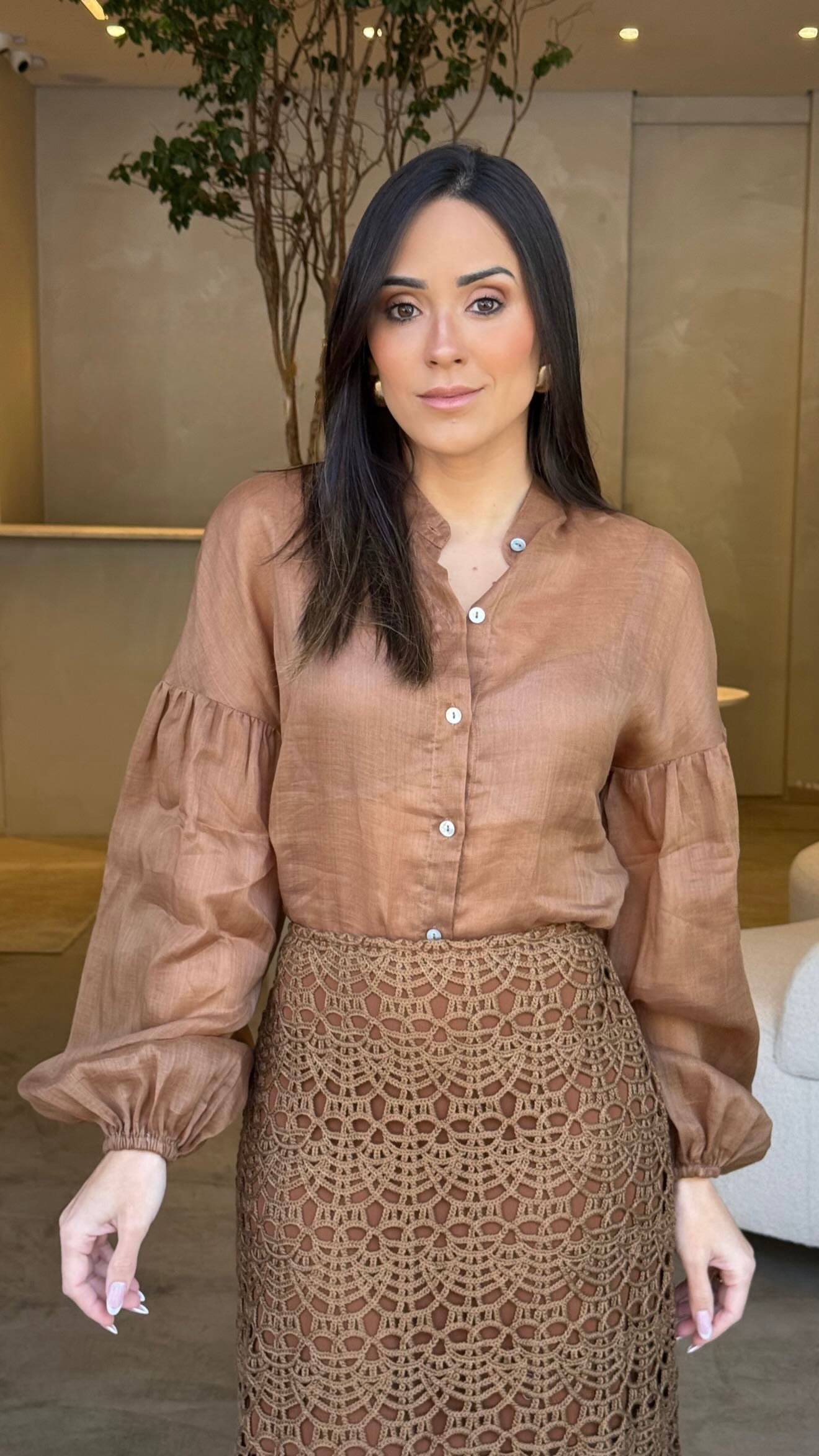 SKU Rami Puff Sleeve Cognac Shirt