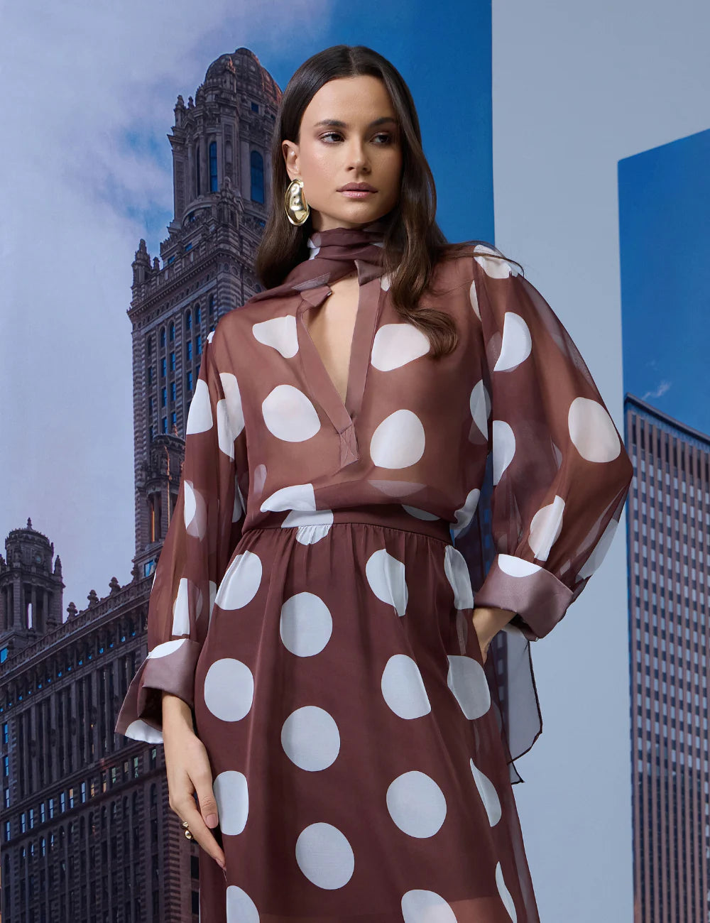 STRSS MAXI POLK DOTS SILK SHIRT