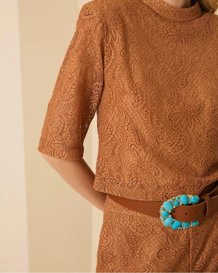 ANF Camel Belt with Turquoise Rhinestone