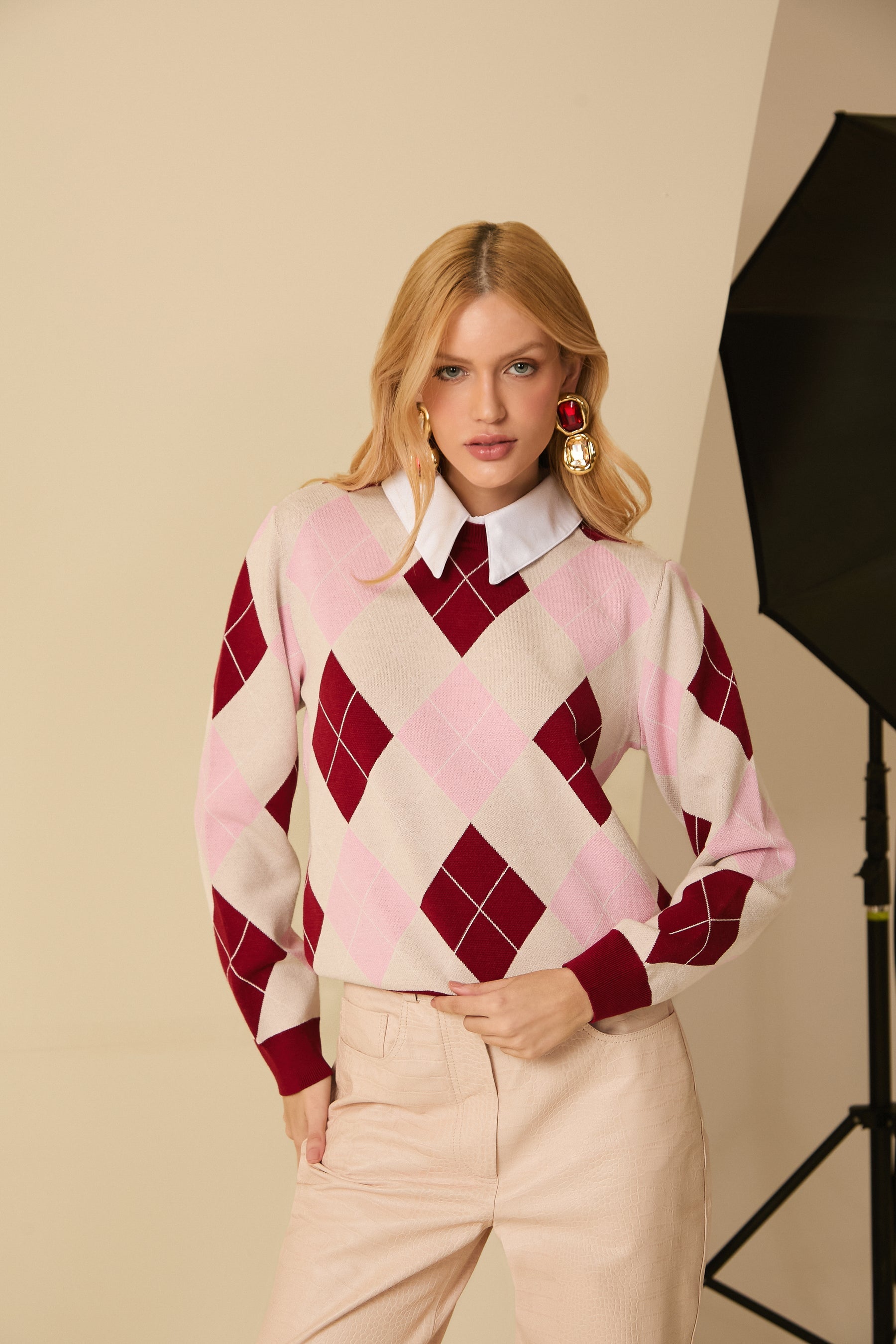 ANF Checkered Knit Blouse