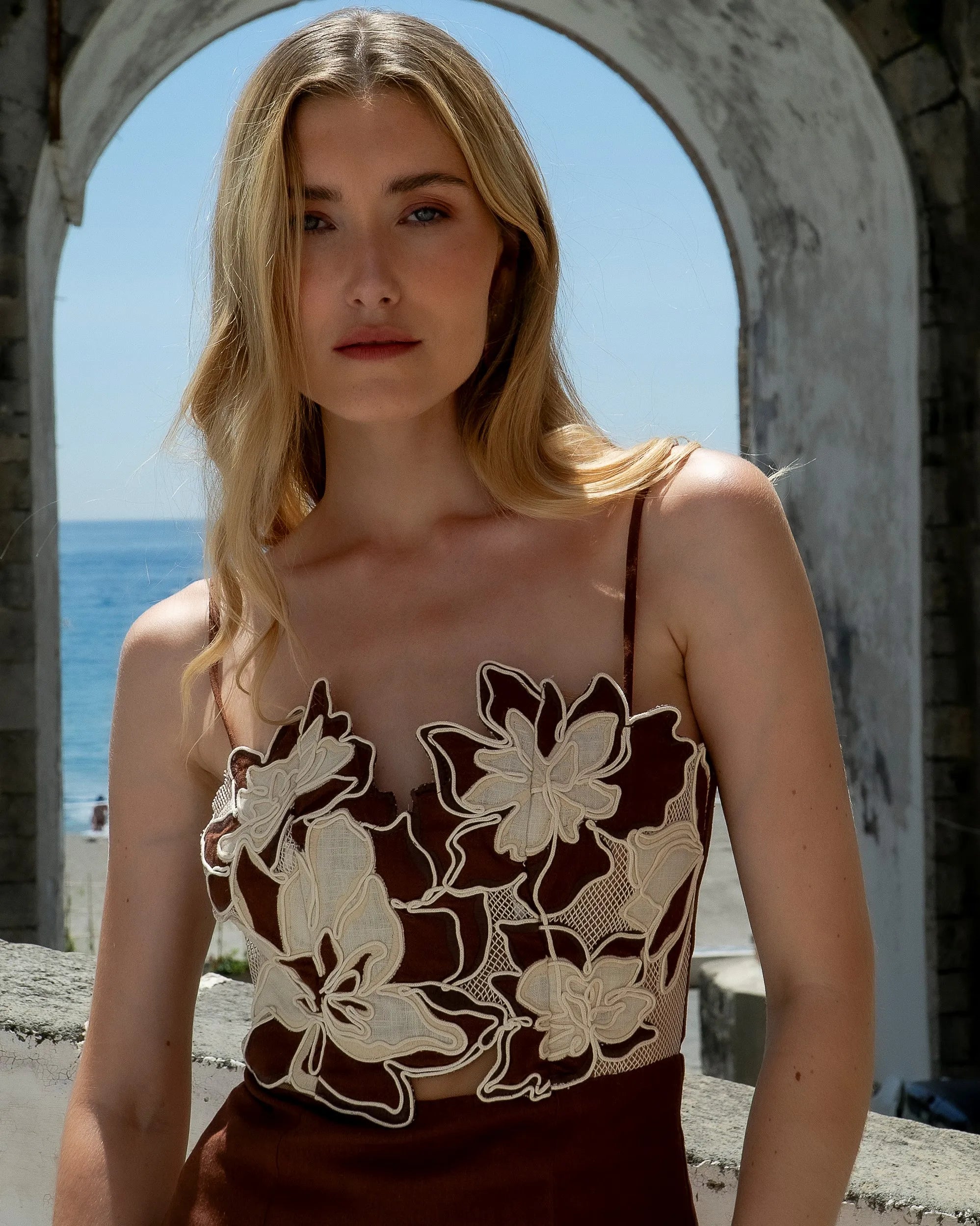 ANF Brown Embroidered Midi Dress