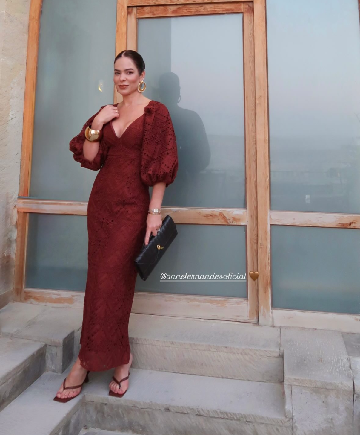 ANF Brown Guiupir Lace Midi Dress