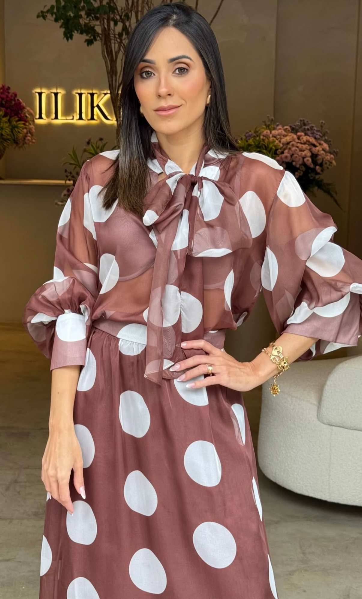 STRSS MAXI POLK DOTS SILK SHIRT