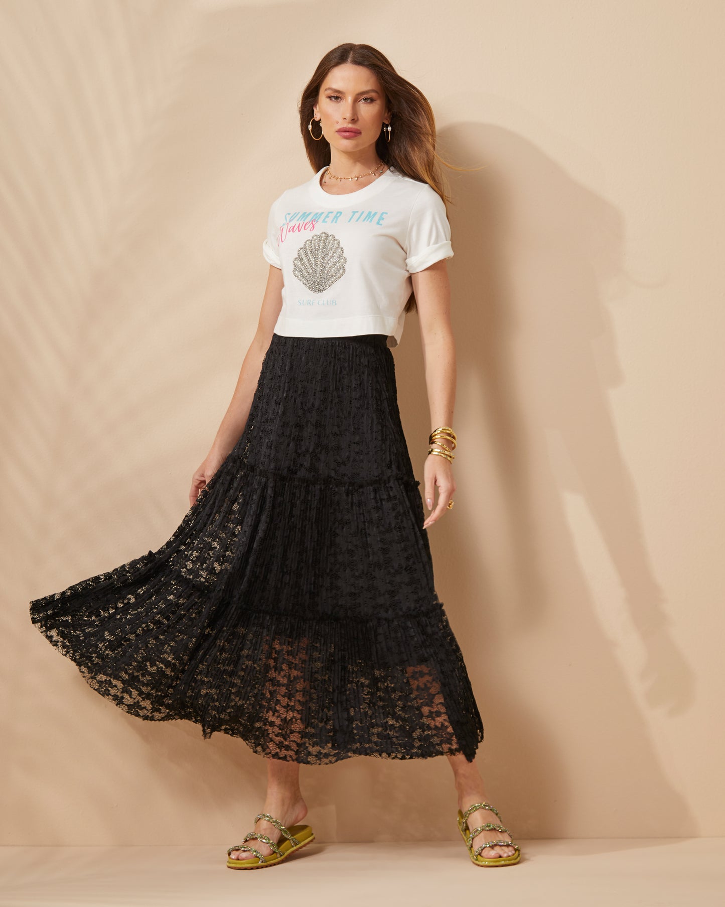 IP Pleated Lace Skirt