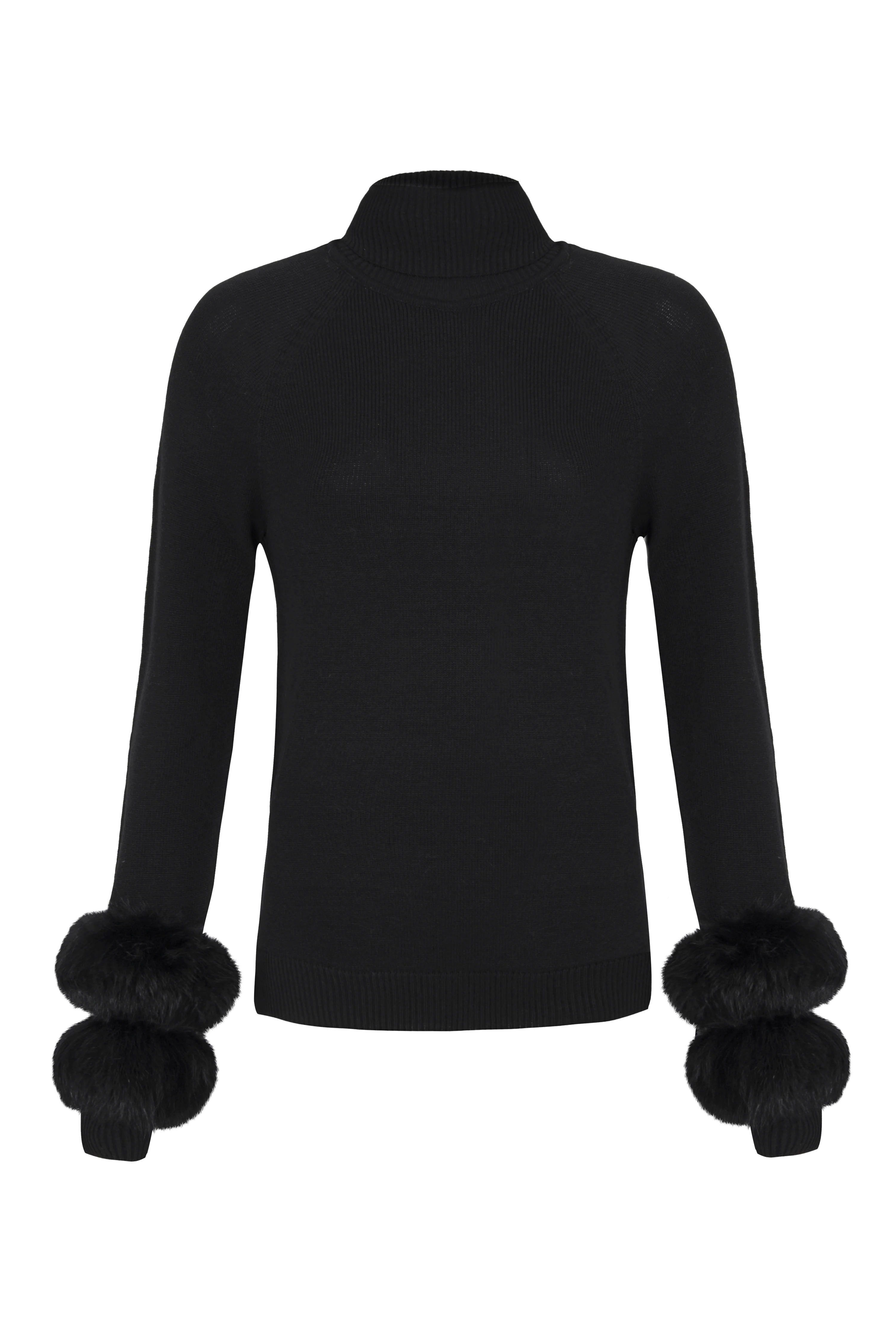 MES Knitted blouse with turtleneck & Fur Black