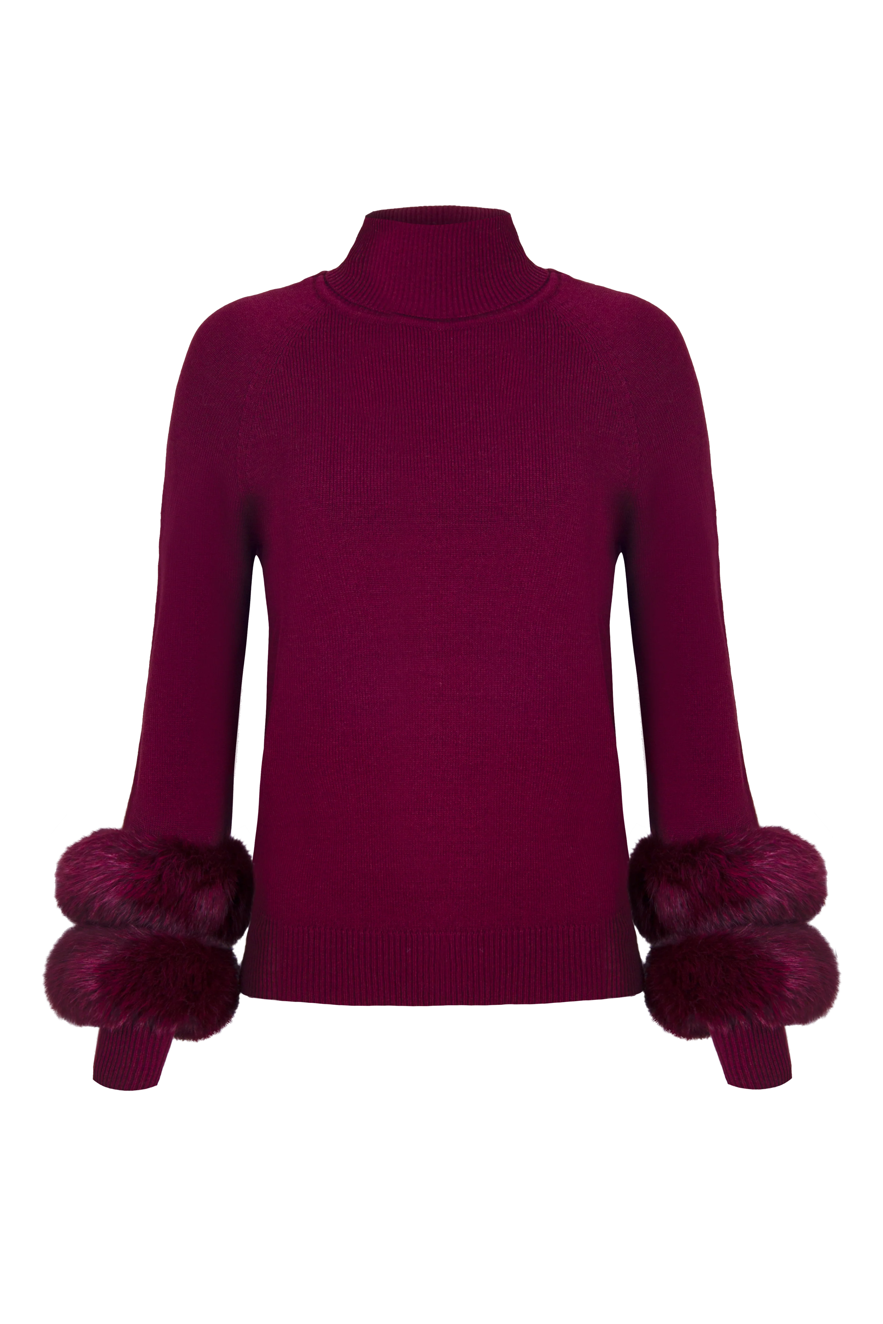 MES Knitted blouse with turtleneck & Fur Merlot