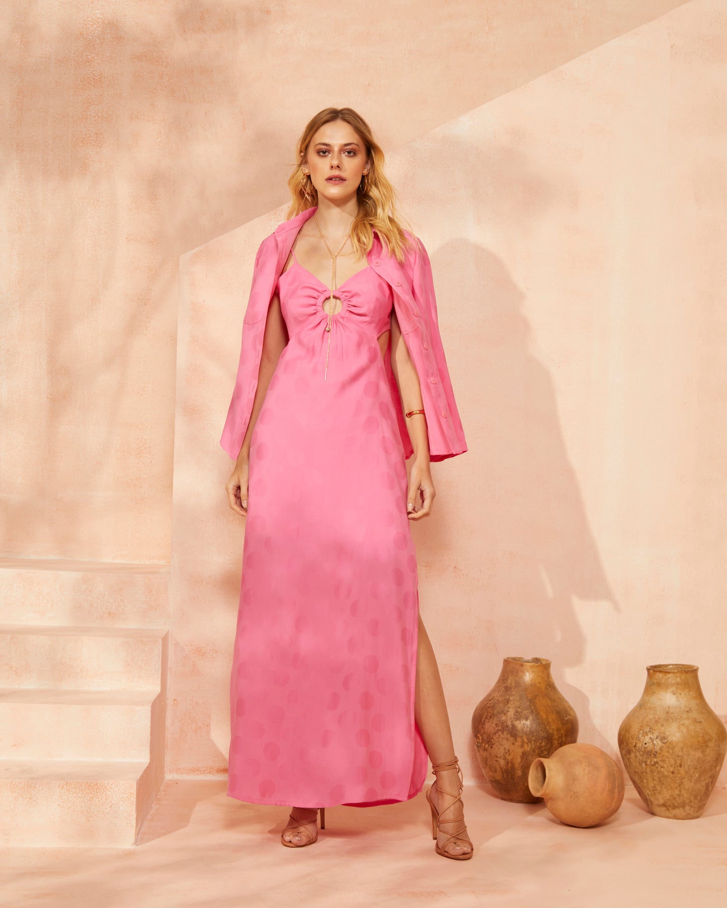 RD Jacquard Cotton  Long Dress Pink