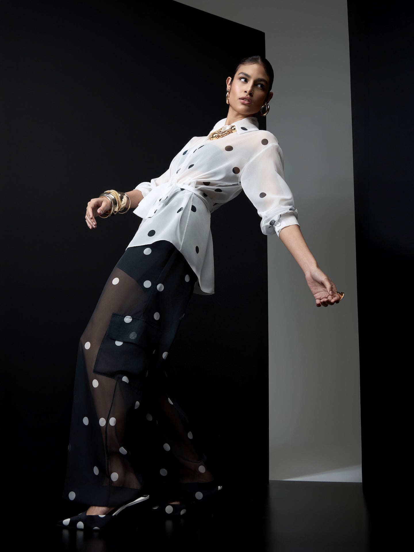 STRSS Polka Dots Silk Strass Shirt