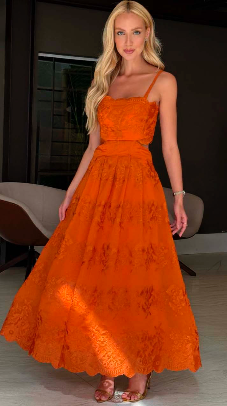 ANF Embroidery and Cut-outs Terracota Dress