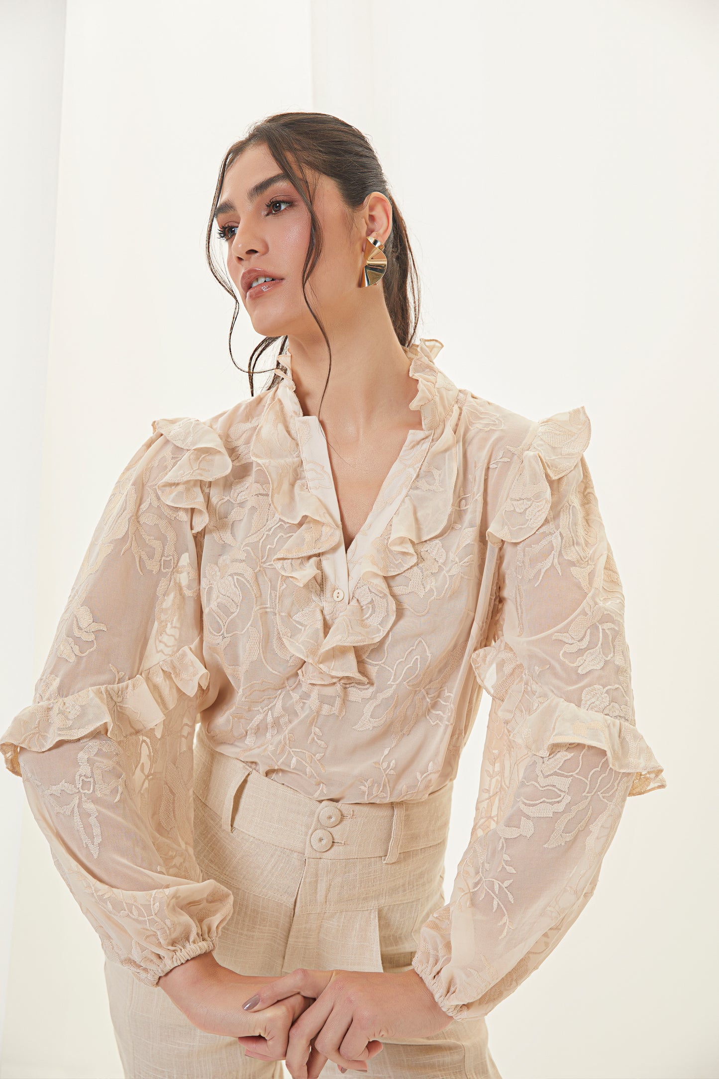 RS Classic Champagne Shirt With Ruffles